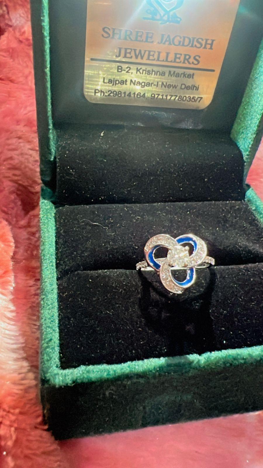 For Sale:  SJJ Diamond and Blue Enamel 14K Gold Ring 5