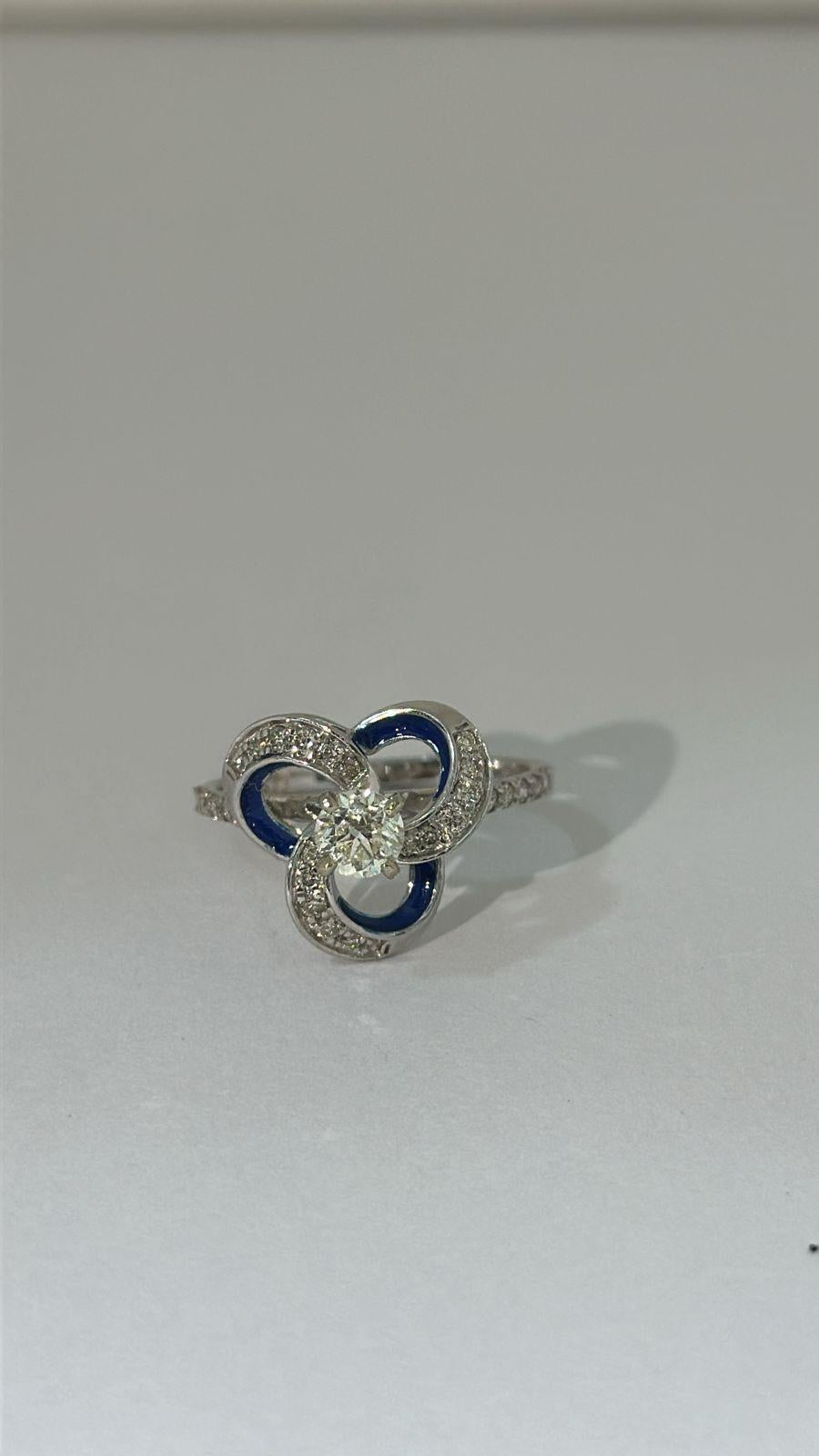 For Sale:  SJJ Diamond and Blue Enamel 14K Gold Ring 6