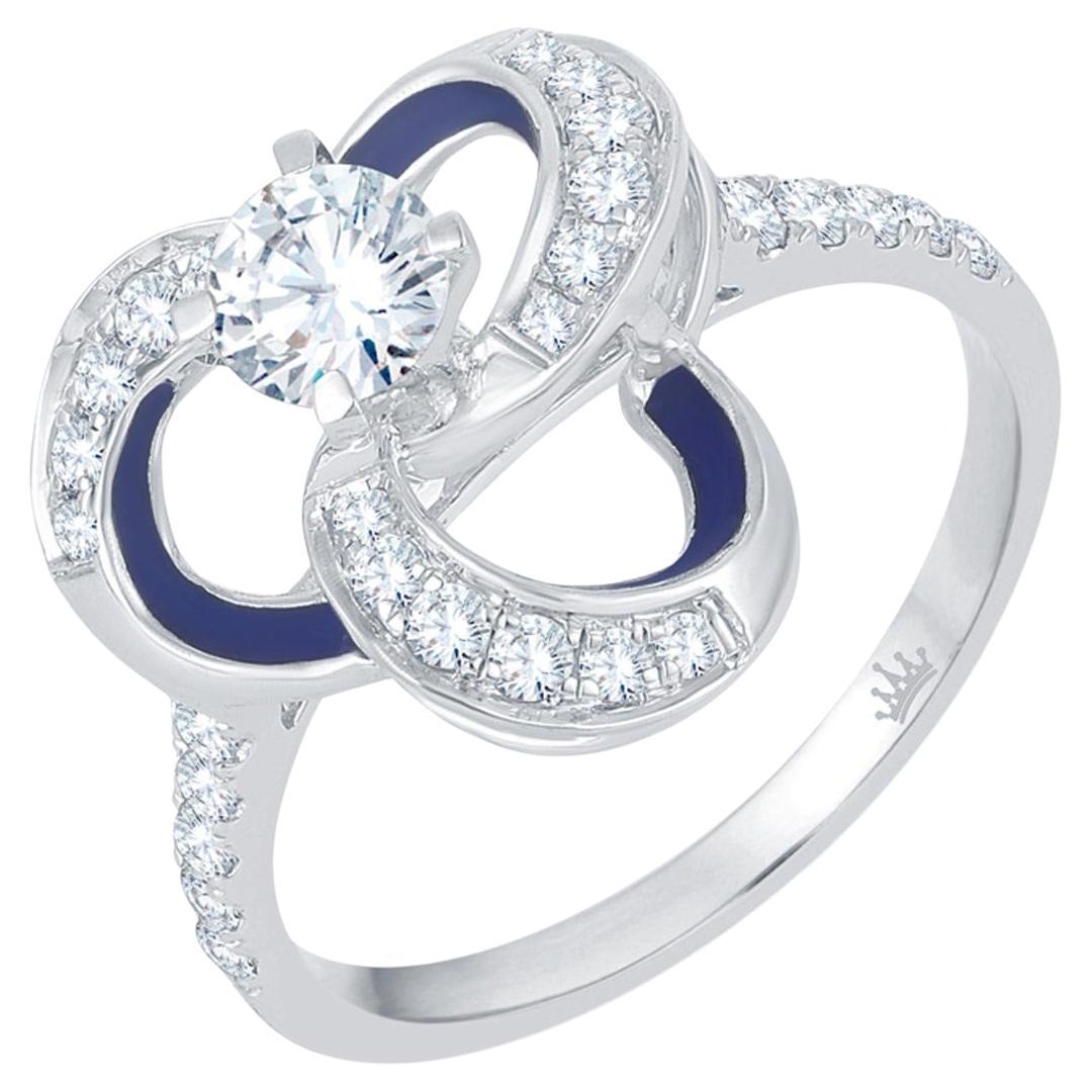 SJJ Diamond and Blue Enamel 14K Gold Ring