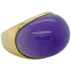Retro SJM Contemporary Lavender Jade in 14 Karat Yellow Gold Ring