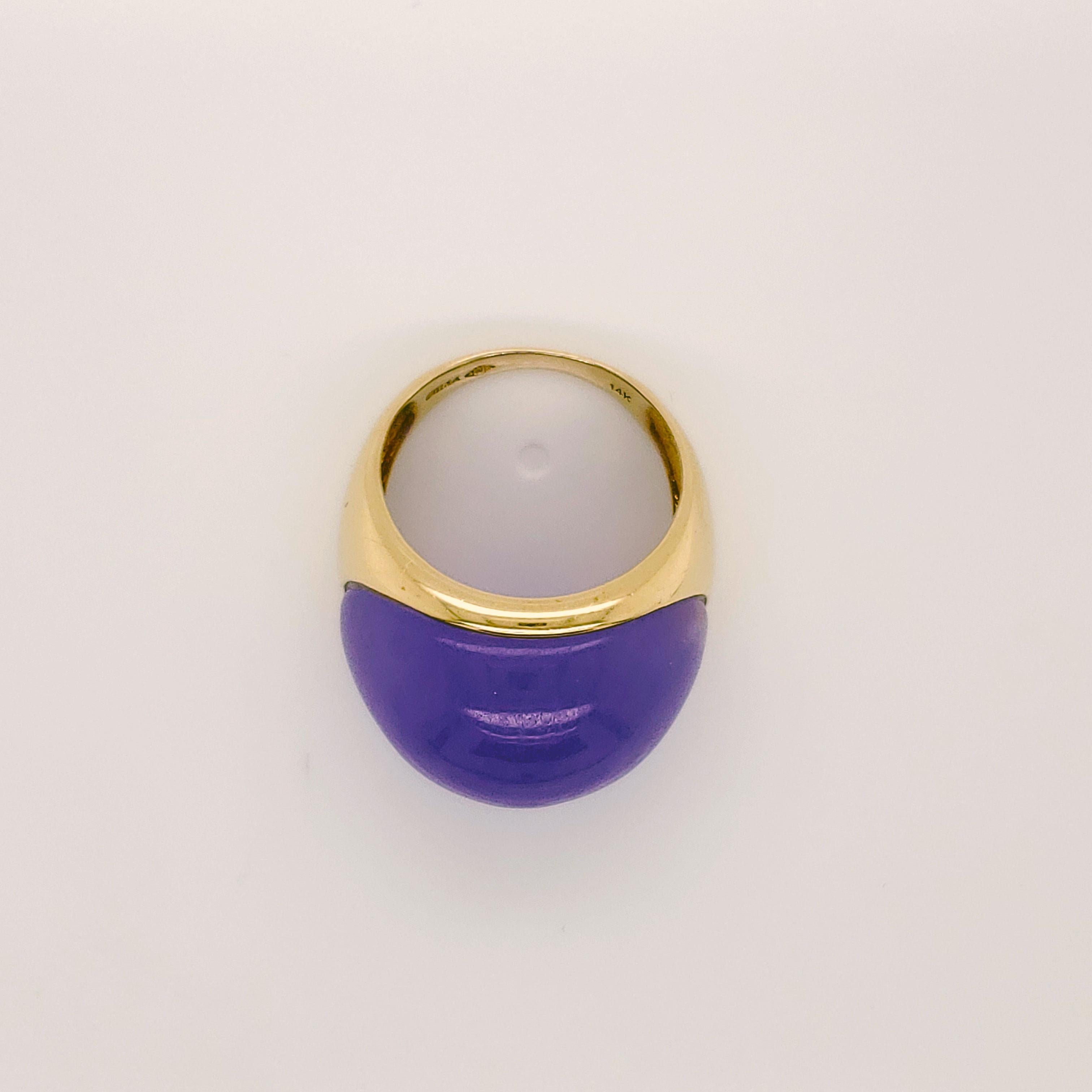 Cabochon SJM Contemporary Lavender Jade in 14 Karat Yellow Gold Ring