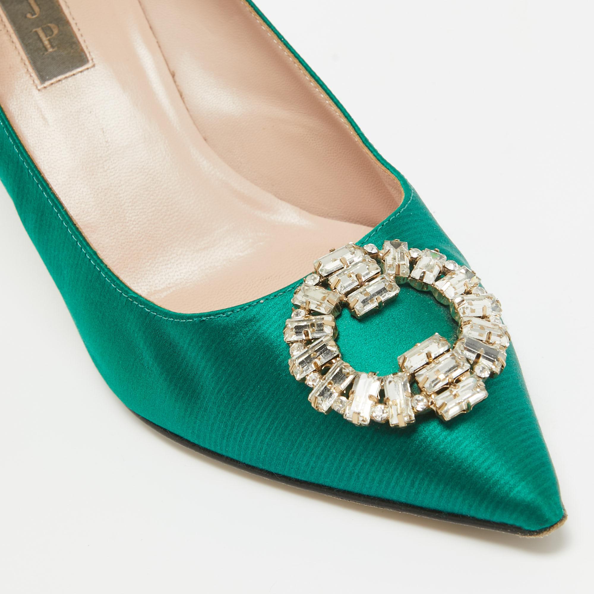 Escarpins SJP Sarah Jessica Parker en satin vert ornés de cristaux, taille 38 2