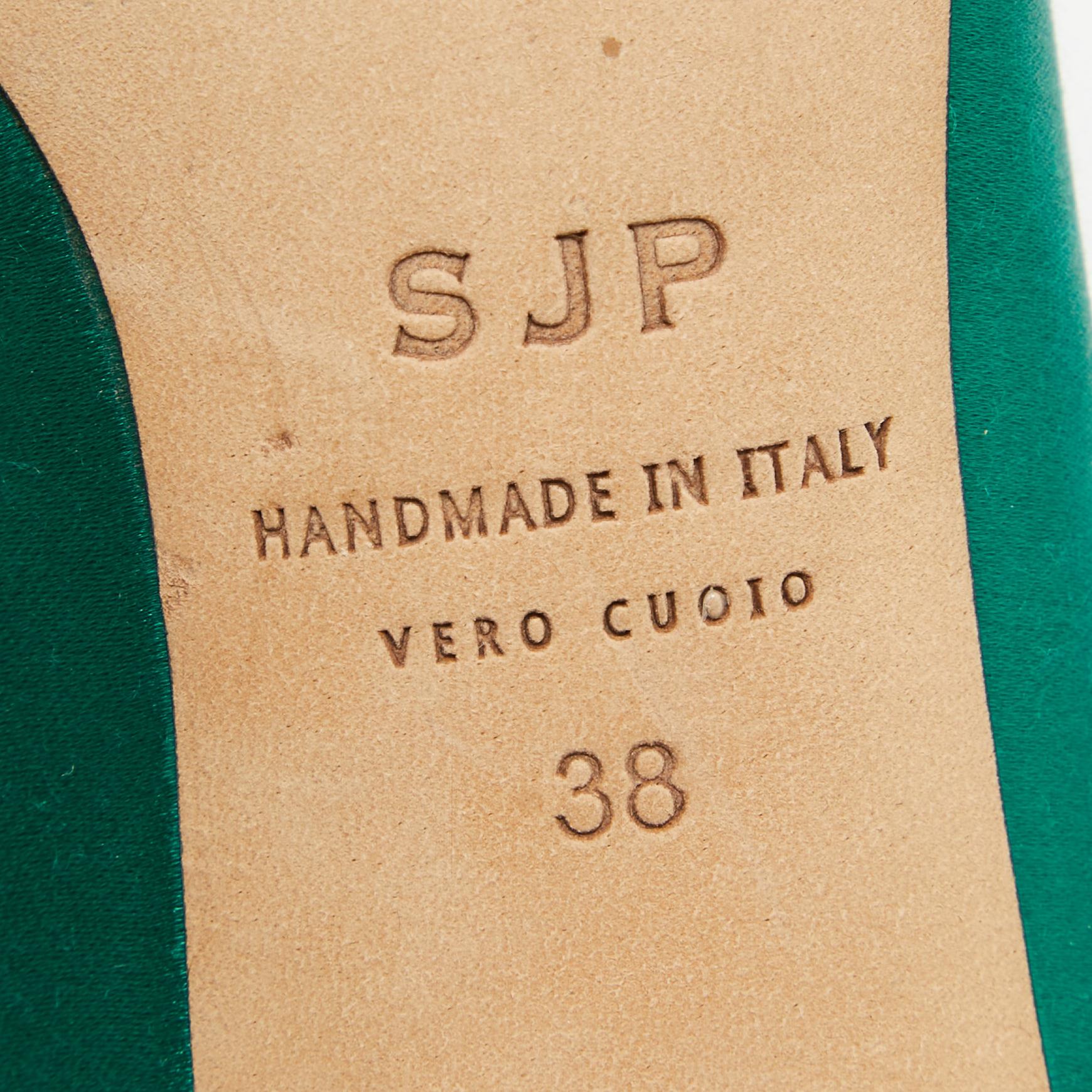 Escarpins SJP Sarah Jessica Parker en satin vert ornés de cristaux, taille 38 3