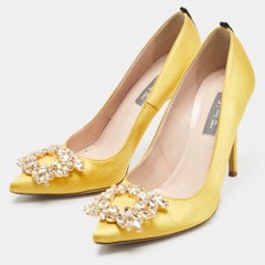 SJP Sarah Jessica Parker Yellow Satin Crystal Embellished Pumps Size 37