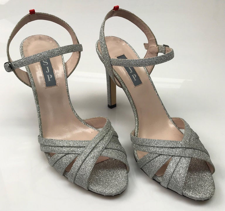 SJP Silver Glitter Ankle Strap Sandal38.5 For Sale at 1stDibs sjp