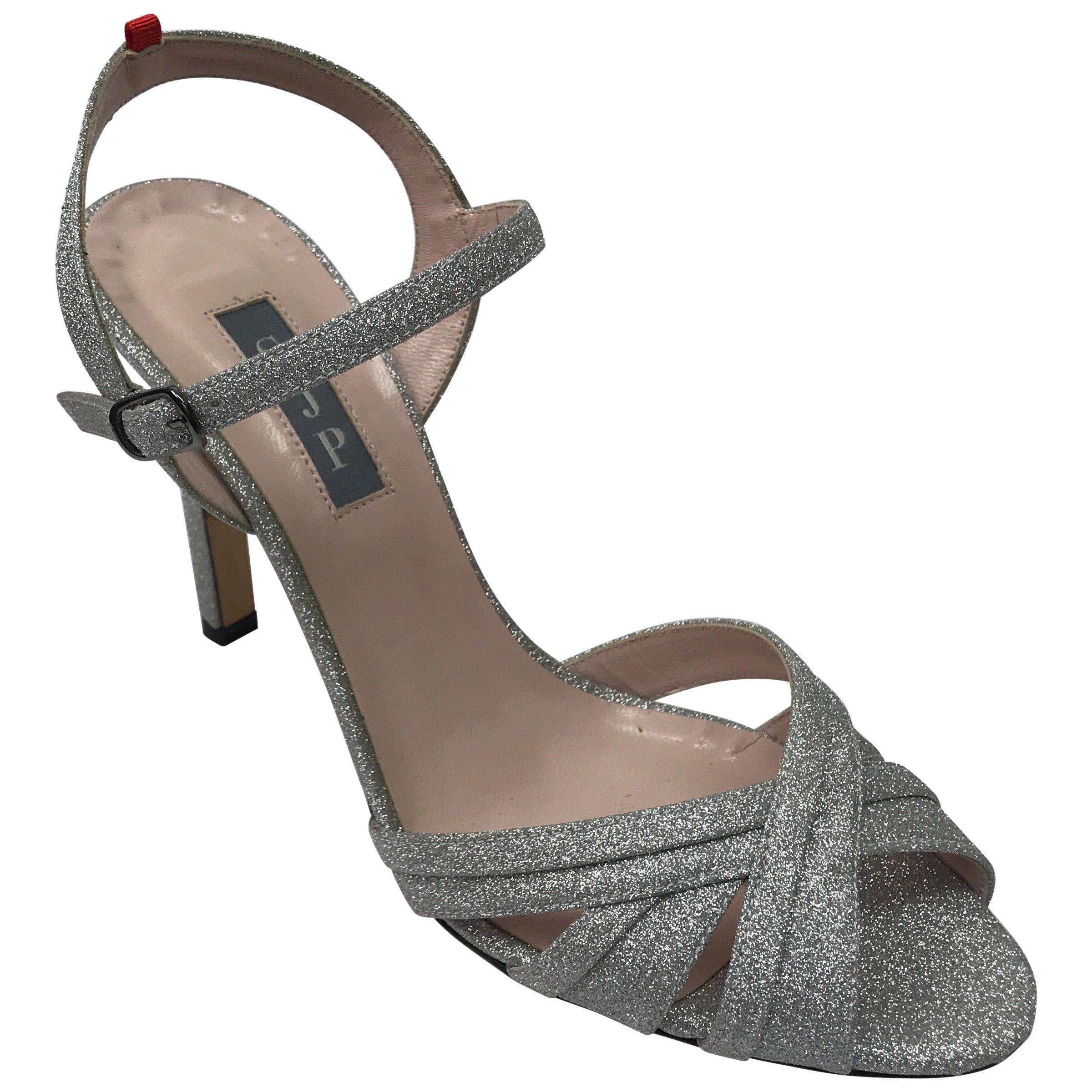 SJP Silberne Glitzer-Sandalen mit Knöchelriemen-38,5