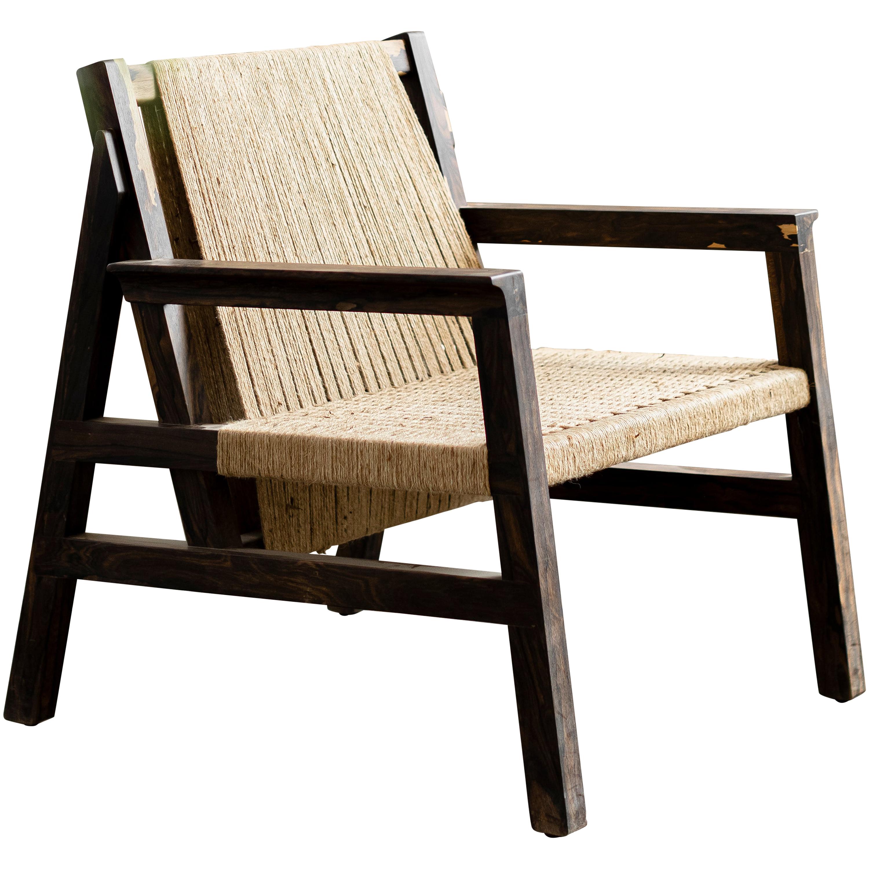 SK Collection Wooden Lounge Chair with Armrest For Sale