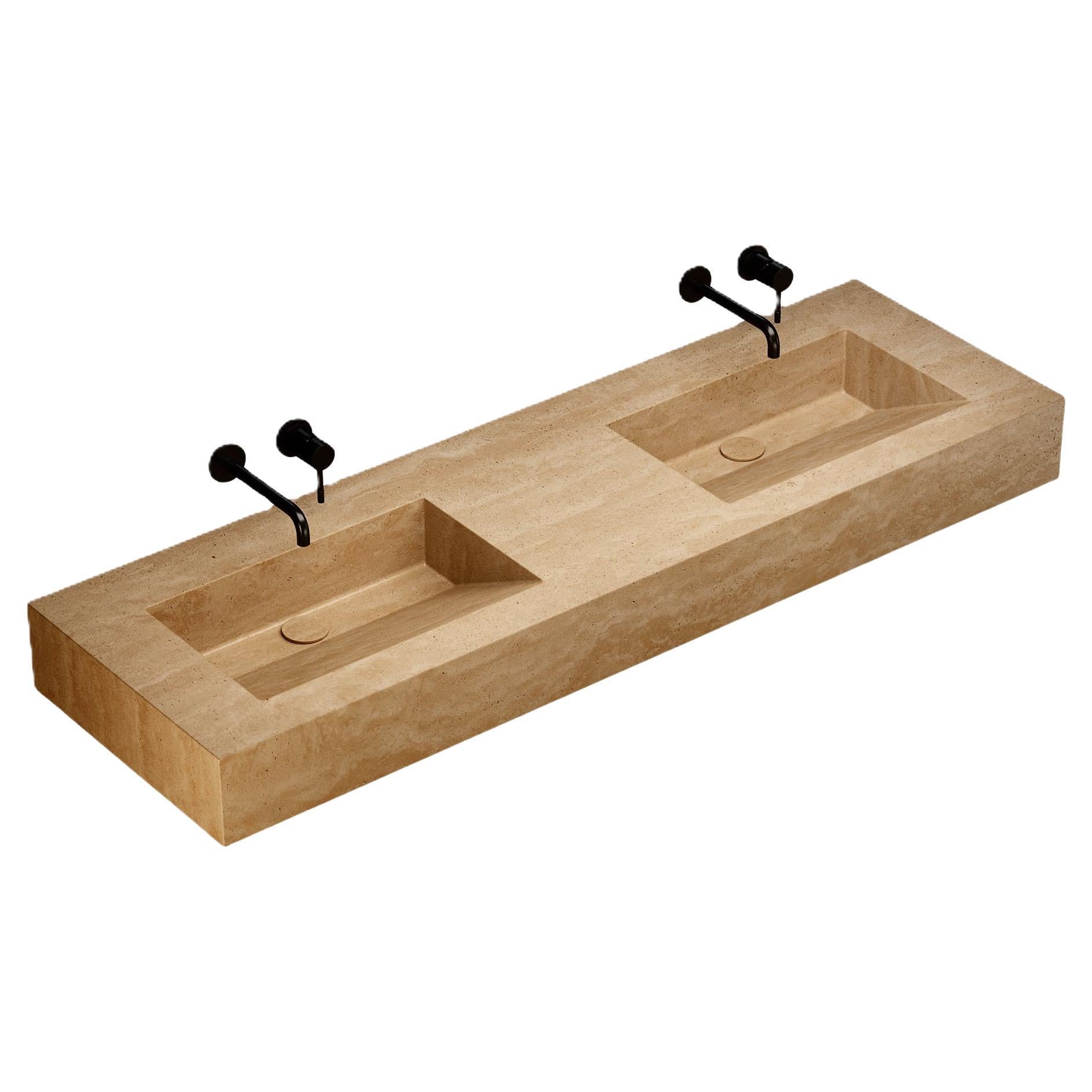 Skadi - Double Marble Basin - Beige Travertine