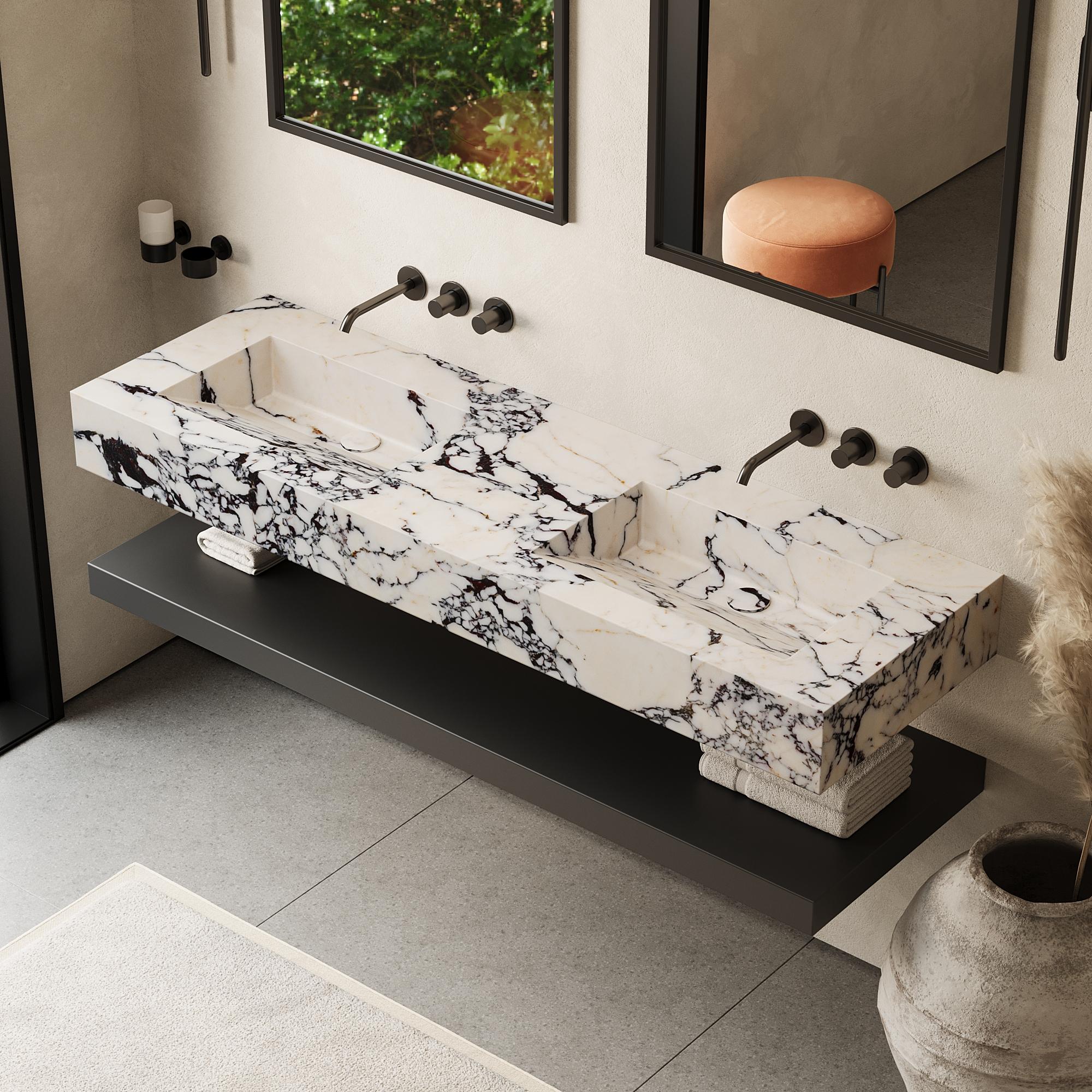 Scandinavian Modern Skadi - Double Marble Basin - Calacatta Viola For Sale