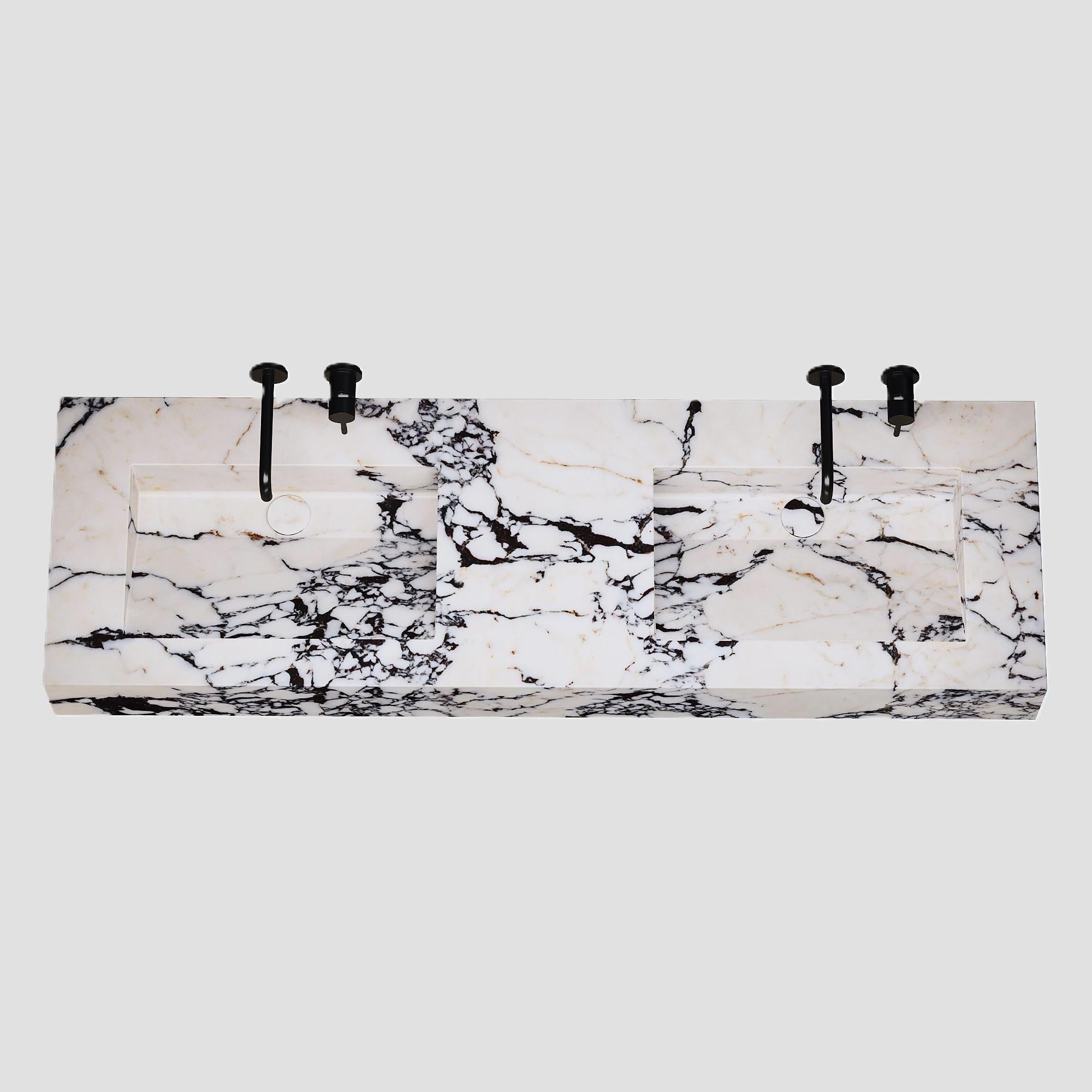 Hand-Crafted Skadi - Double Marble Basin - Calacatta Viola For Sale