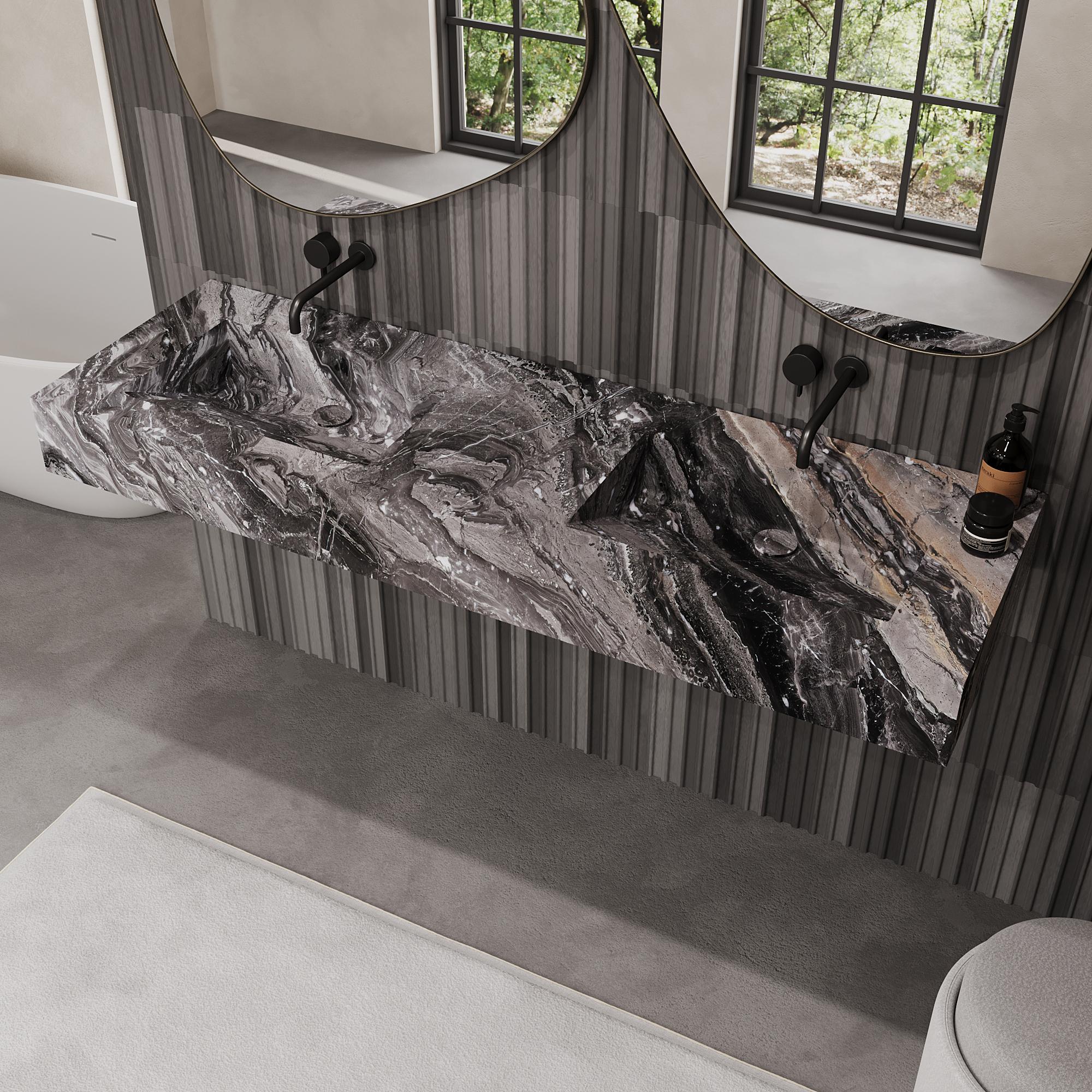 Skadi - Double Marmor Basin - Grau Galaxy (Skandinavische Moderne) im Angebot