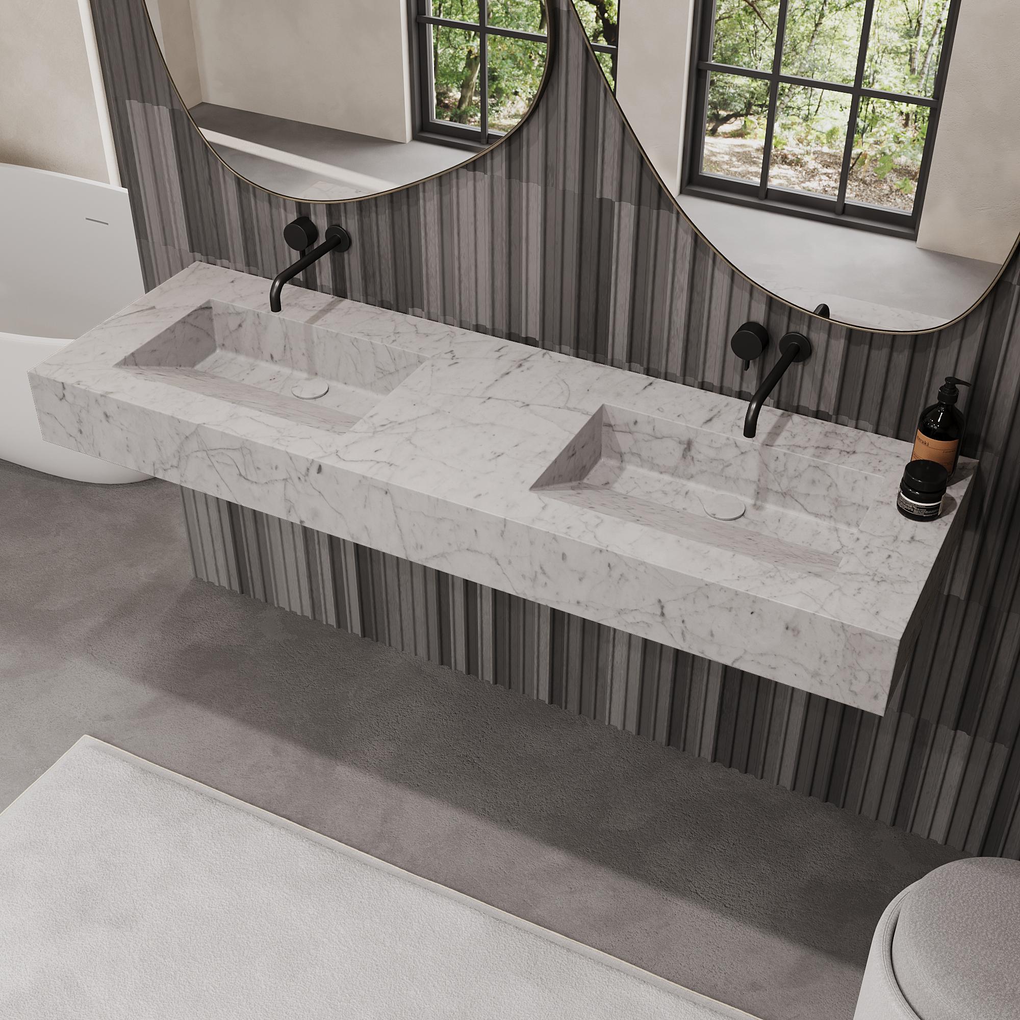 Scandinavian Modern Skadi - Double Marble Basin - White Carrara For Sale