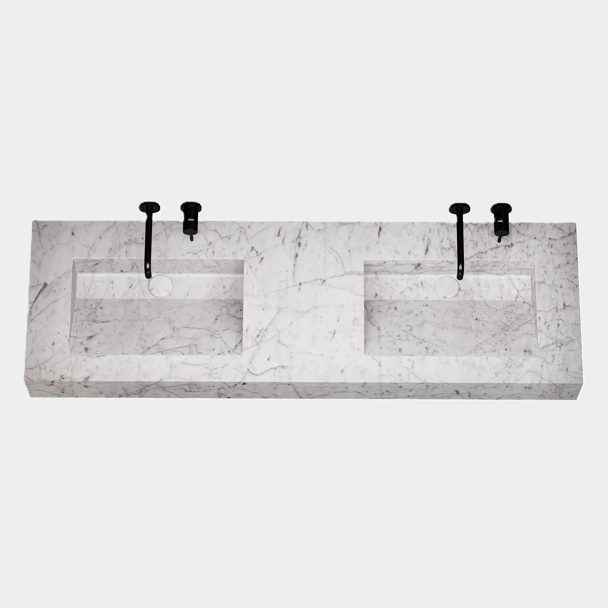 Hand-Crafted Skadi - Double Marble Basin - White Carrara For Sale