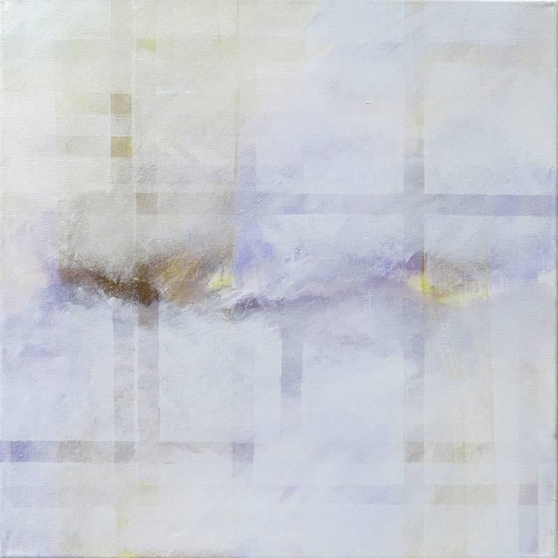 Pintura Blanca Estética Abstracta Minimalista  - Nubes entretejidas de púrpura - Mixed Media Art Geométrico abstracto de Skadi Engeln