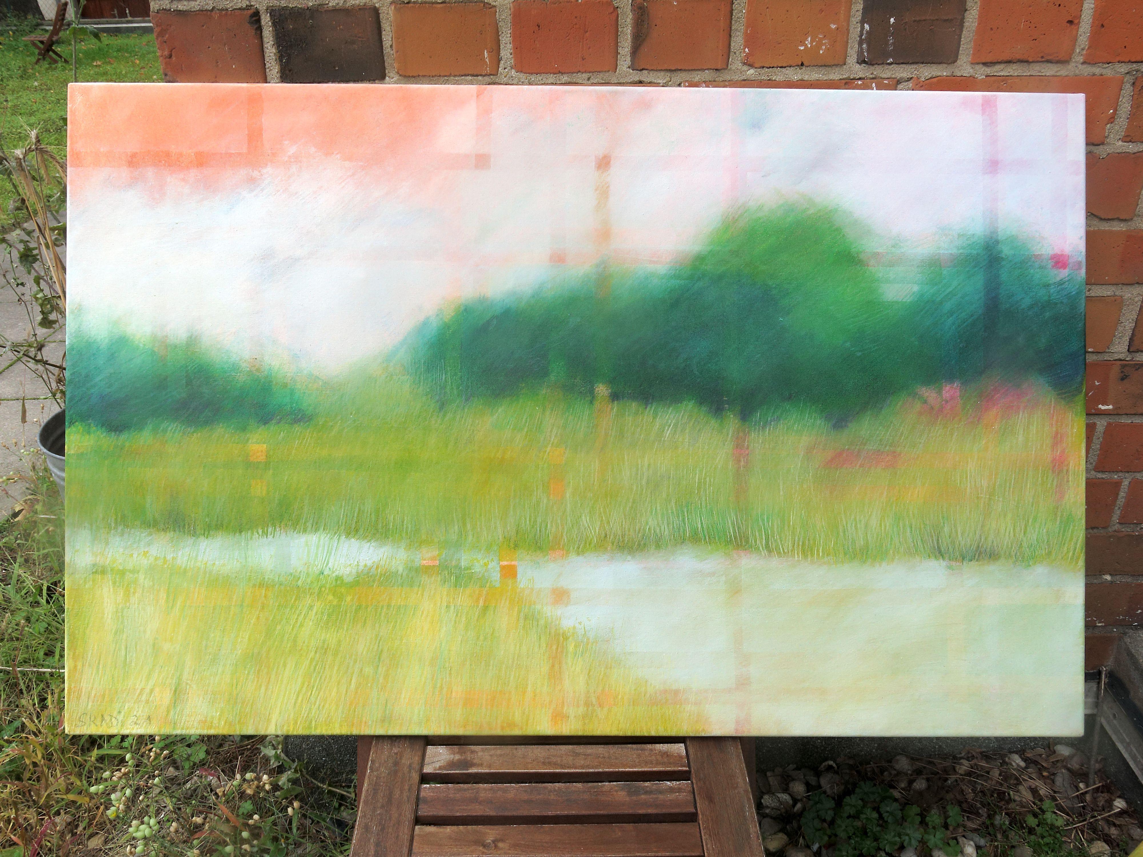 Grünes land am Fluss di Skadi Engeln  Pittura astratta contemporanea di paesaggio in vendita 10