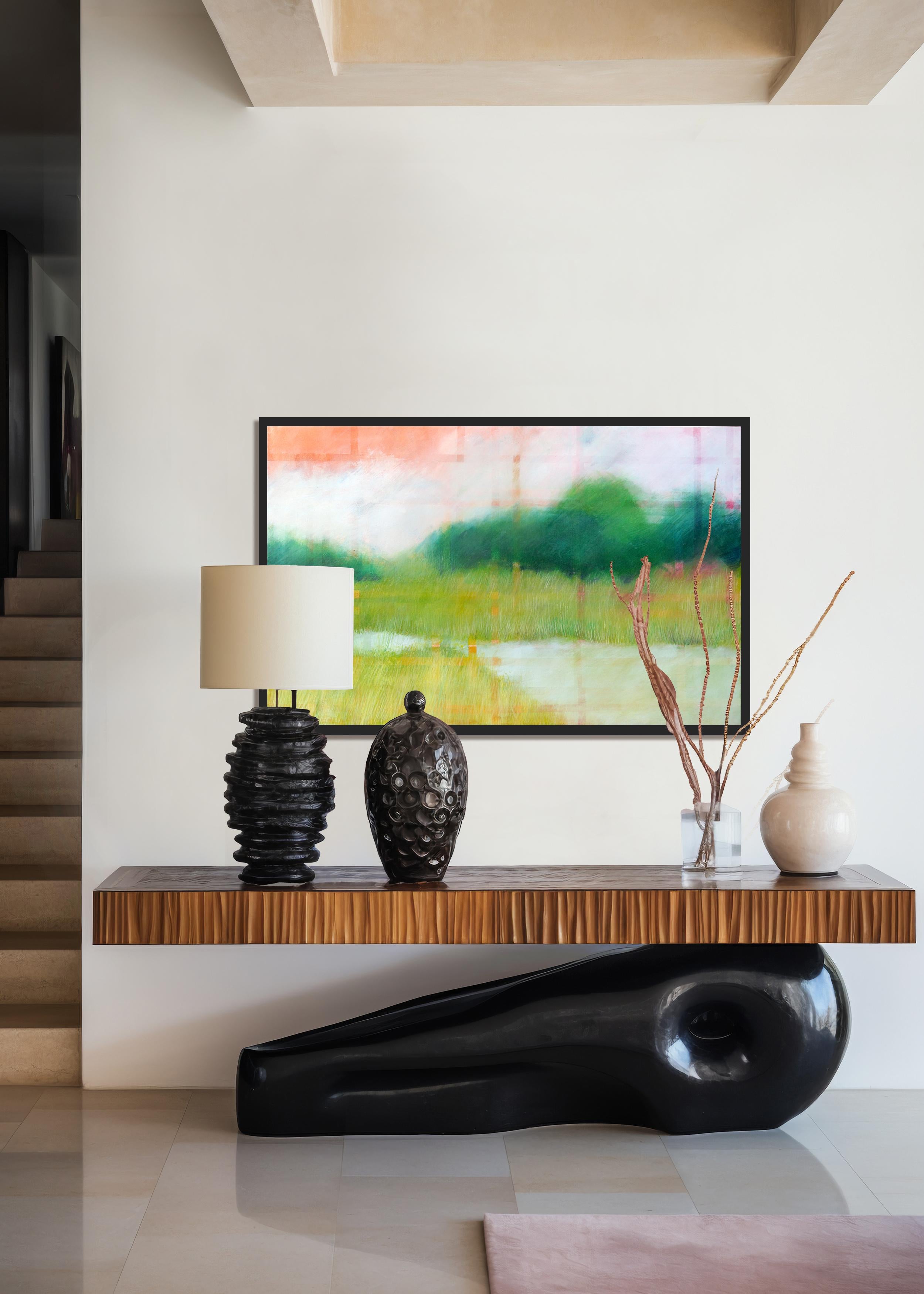 Grünes land am Fluss di Skadi Engeln  Pittura astratta contemporanea di paesaggio in vendita 12