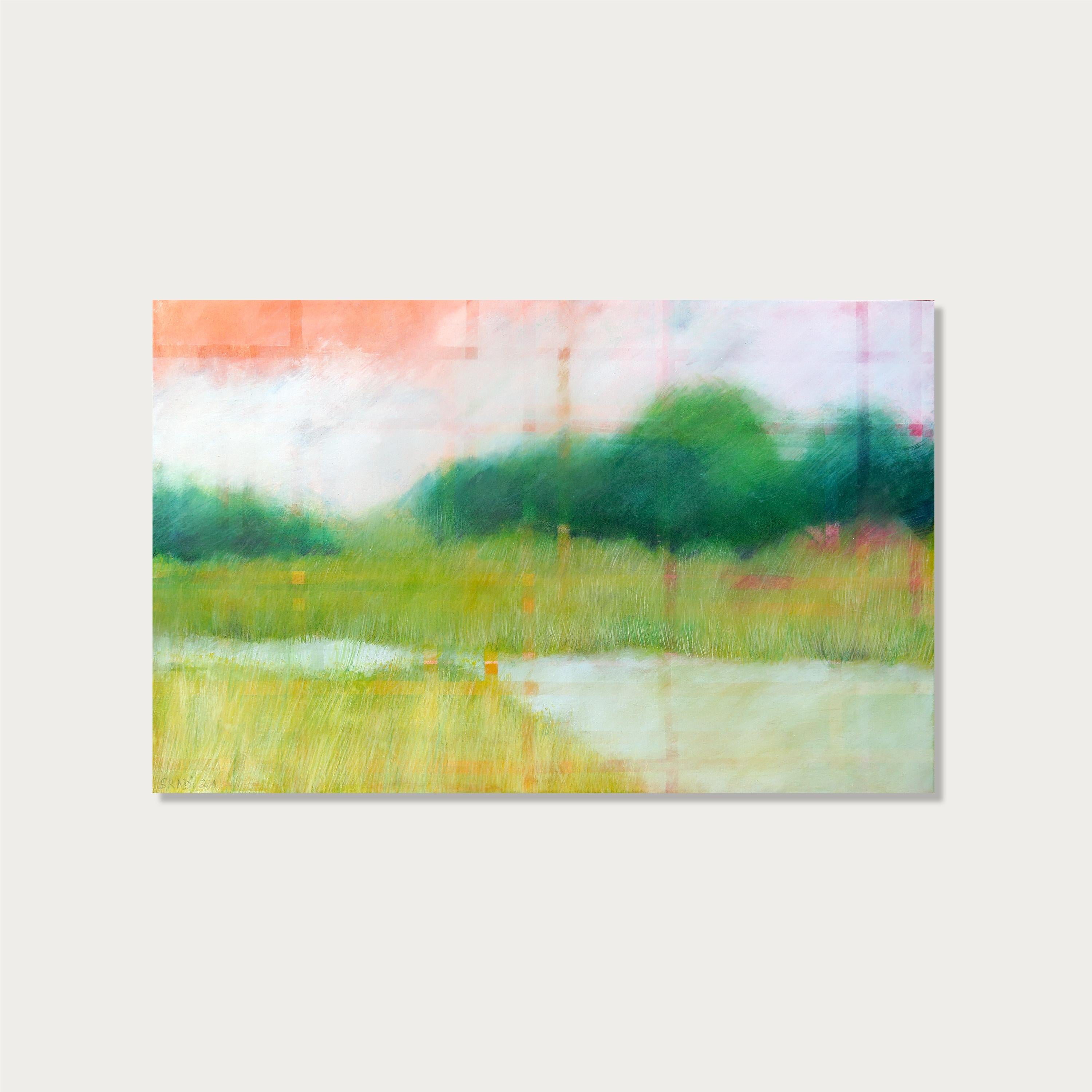 Grünes land am Fluss di Skadi Engeln  Pittura astratta contemporanea di paesaggio in vendita 1