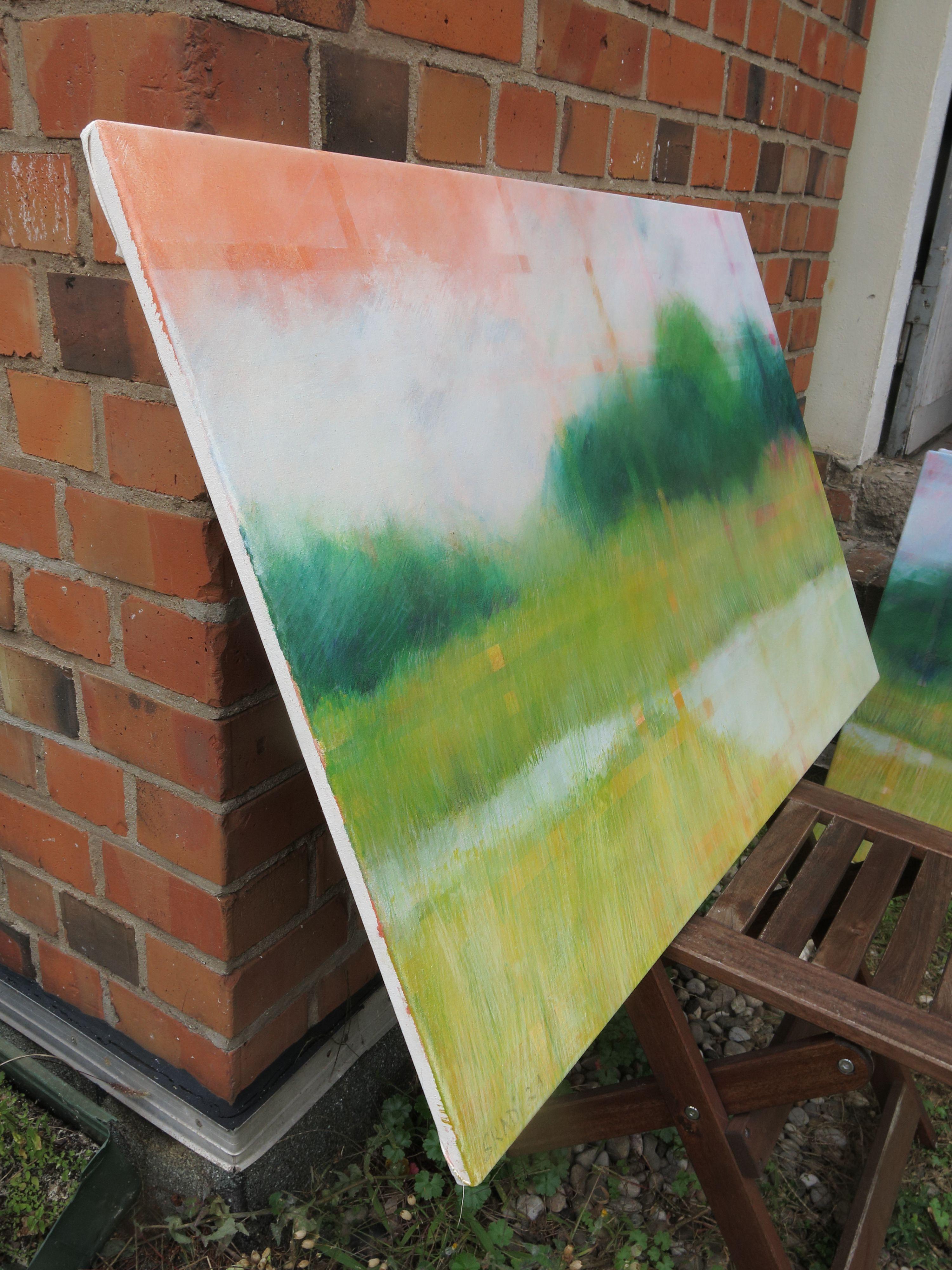 Grünes land am Fluss di Skadi Engeln  Pittura astratta contemporanea di paesaggio in vendita 5