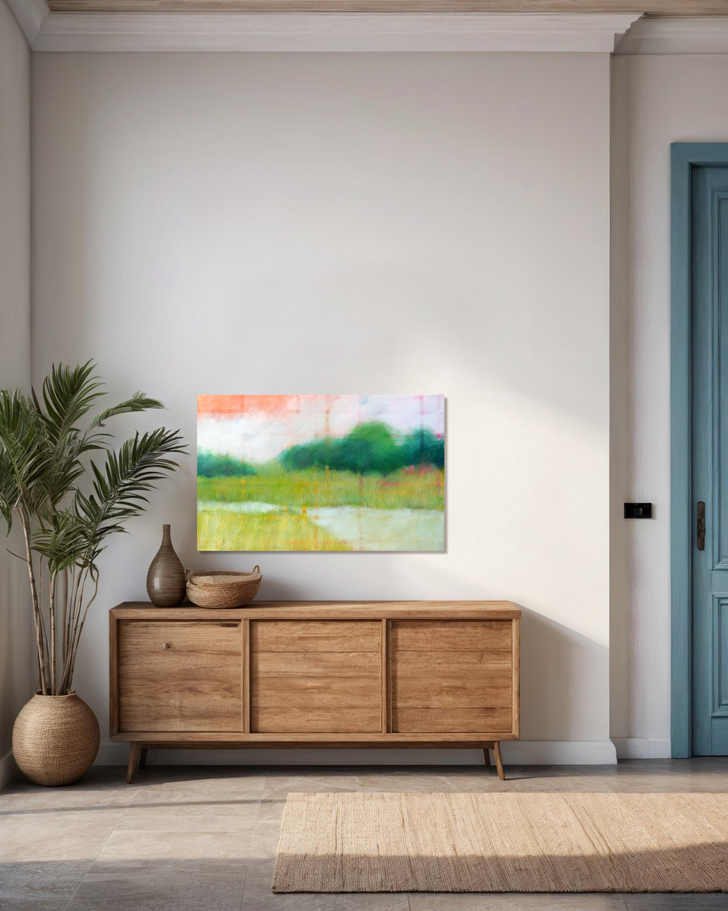 Grünes land am Fluss di Skadi Engeln  Pittura astratta contemporanea di paesaggio in vendita 8