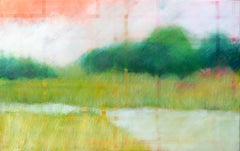 Grünes land am Fluss by Skadi Engeln  Contemporary Abstract Landscape Painting