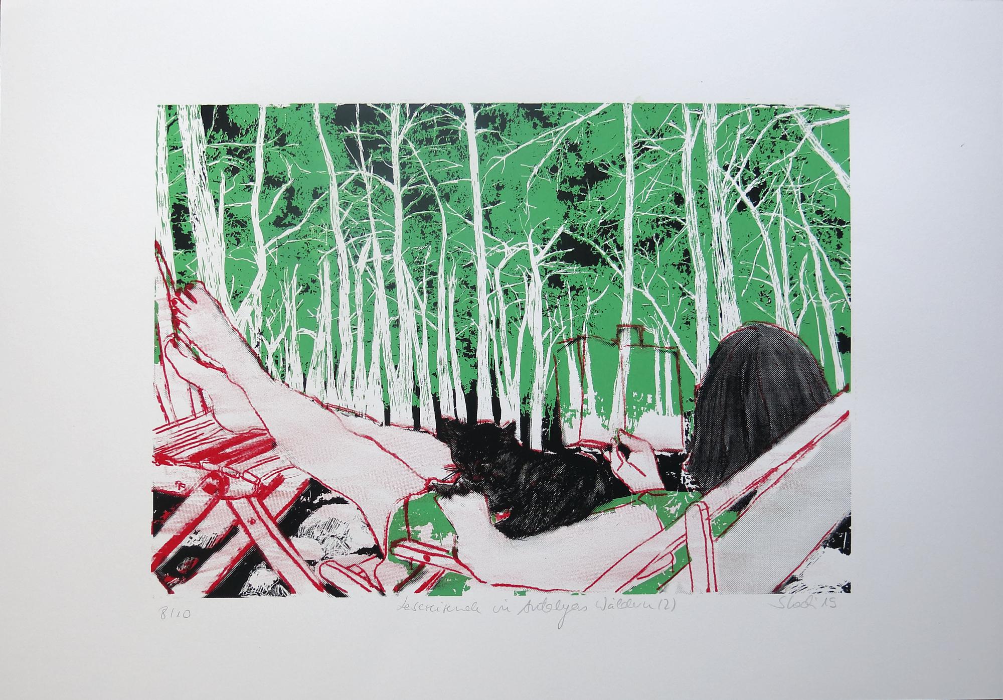 Nature Scena d'arte Lettura dei viaggiatori nei boschi di Antalya Serigrafia Figurativa