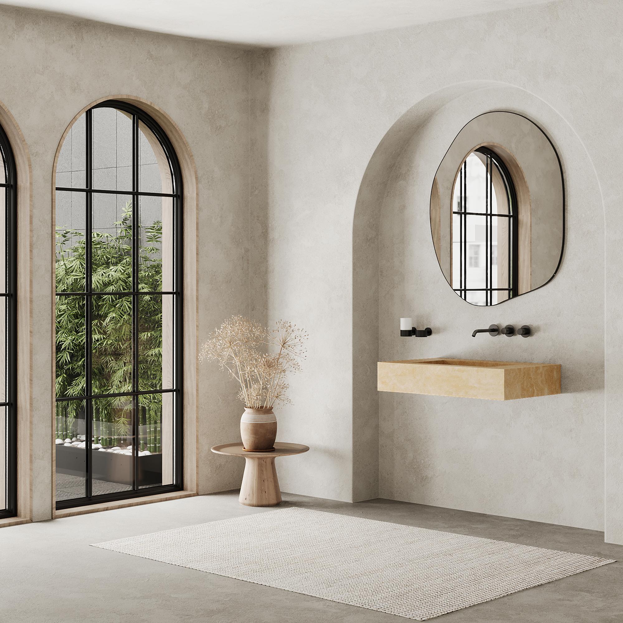 Scandinavian Modern Skadi - Marble Basin - Beige Travertine - Medium For Sale