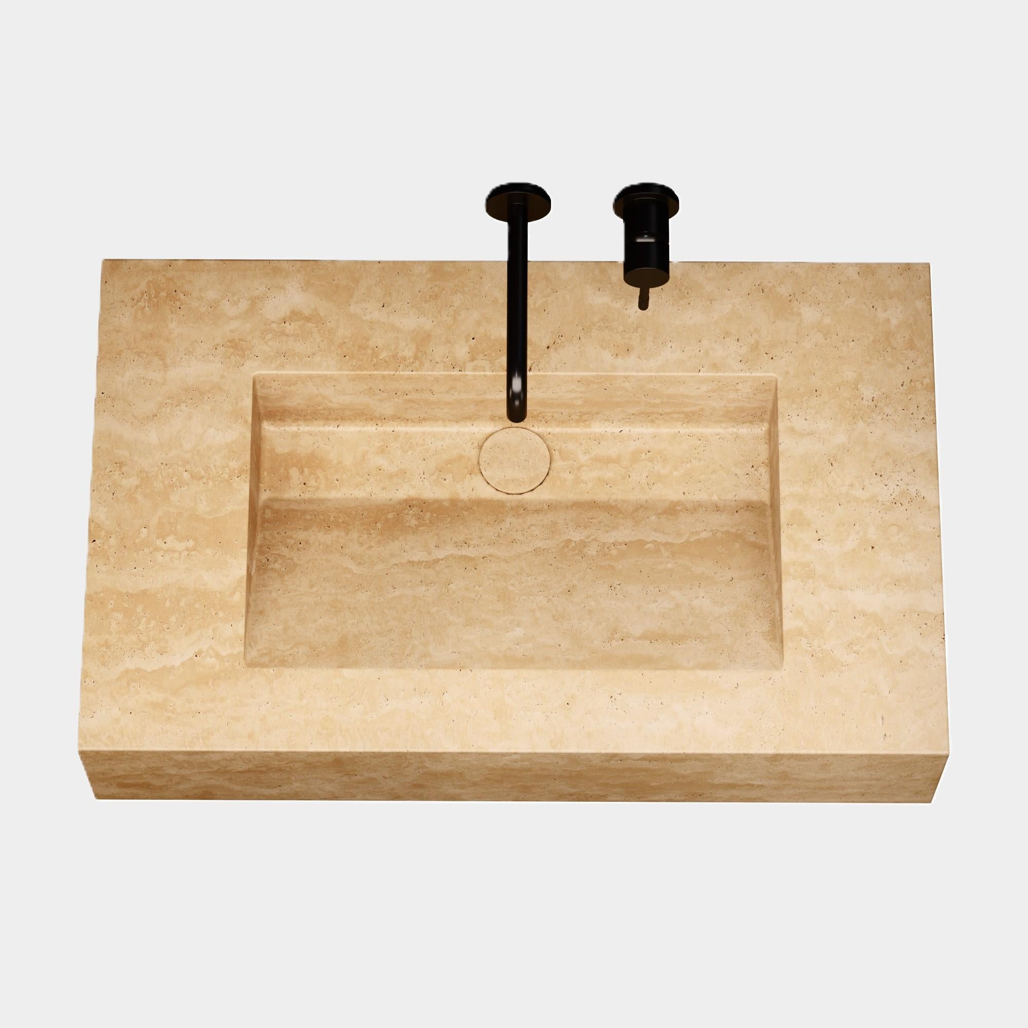 Hand-Crafted Skadi - Marble Basin - Beige Travertine - Medium For Sale