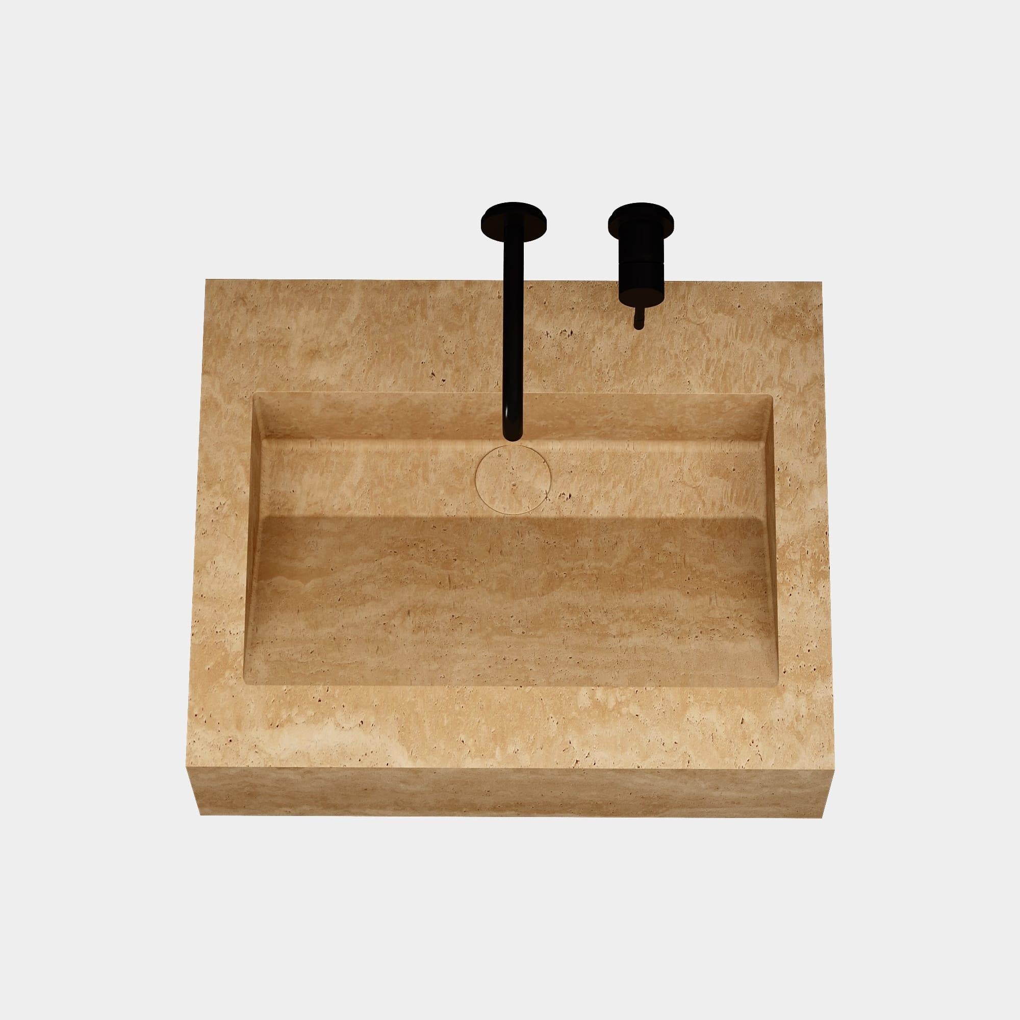 Hand-Crafted Skadi Marble Basin - Beige Travertine - Small For Sale