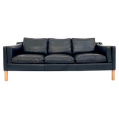 Skalma Large Charcoal Black Leather 3 Seater Sofa Mid Century 1960s Danish