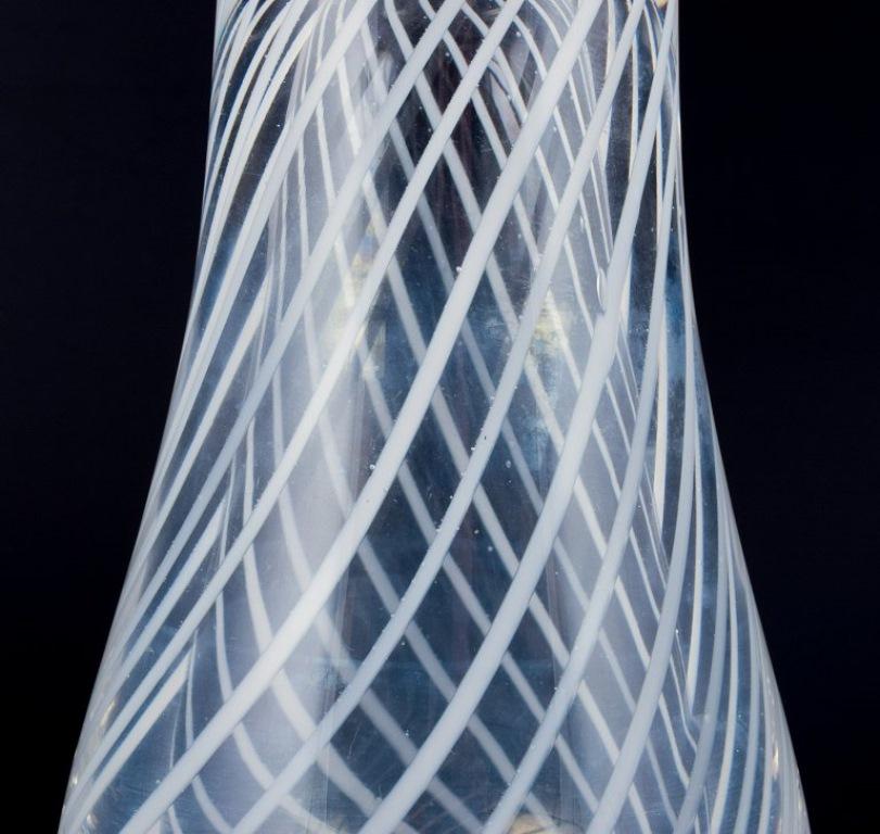 Art Glass Skandinavian glass artist. Art glass vase in clear glass with white lines For Sale