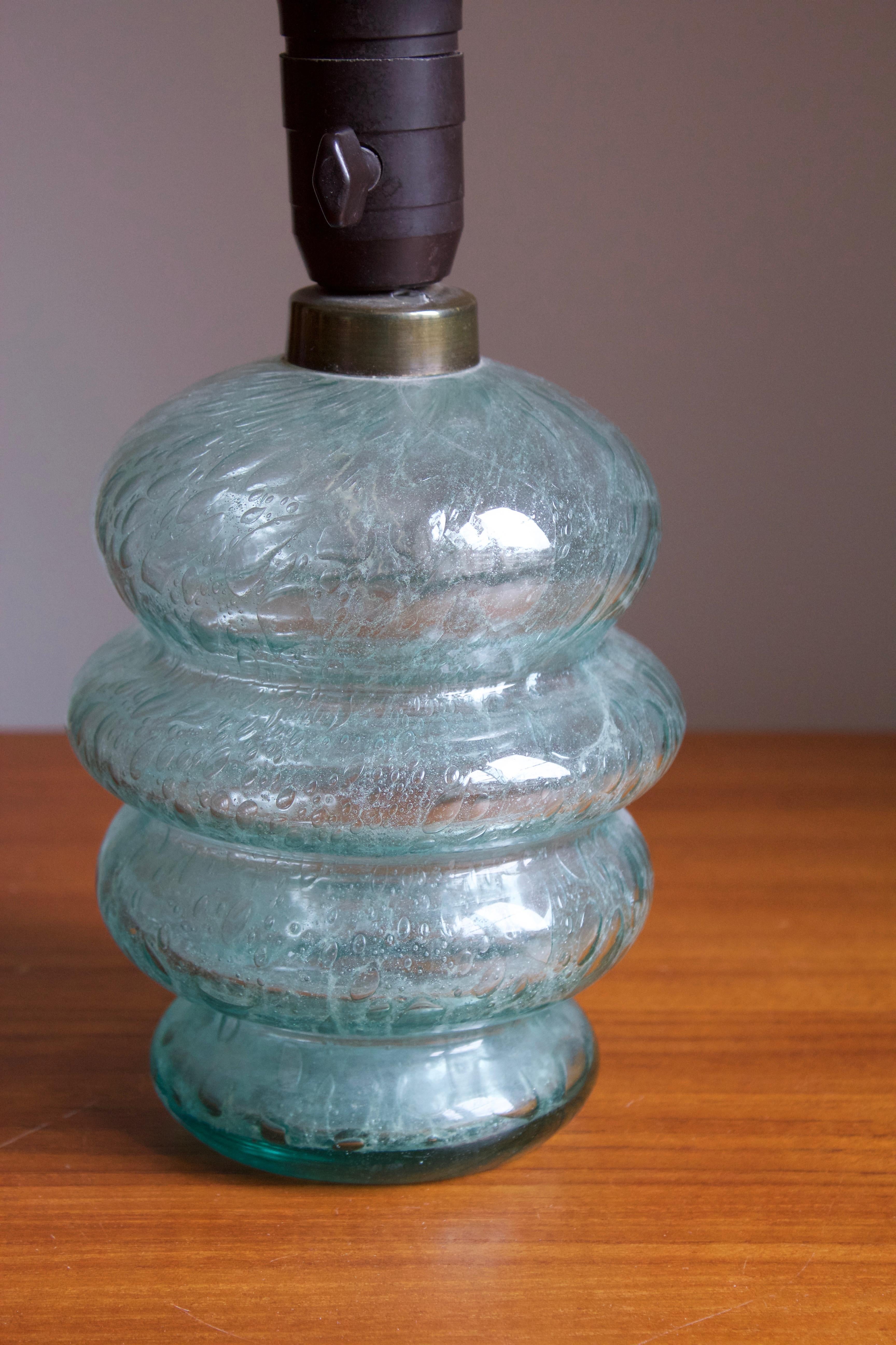 Scandinavian Modern Skansen Glas, Organic Table Lamp, Blue-Colored Blown Glass, Sweden, 1930s