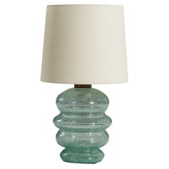 Skansen Glas, Table Lamp, Blue-Colored Blown Glass, Brass, Sweden, 1930s