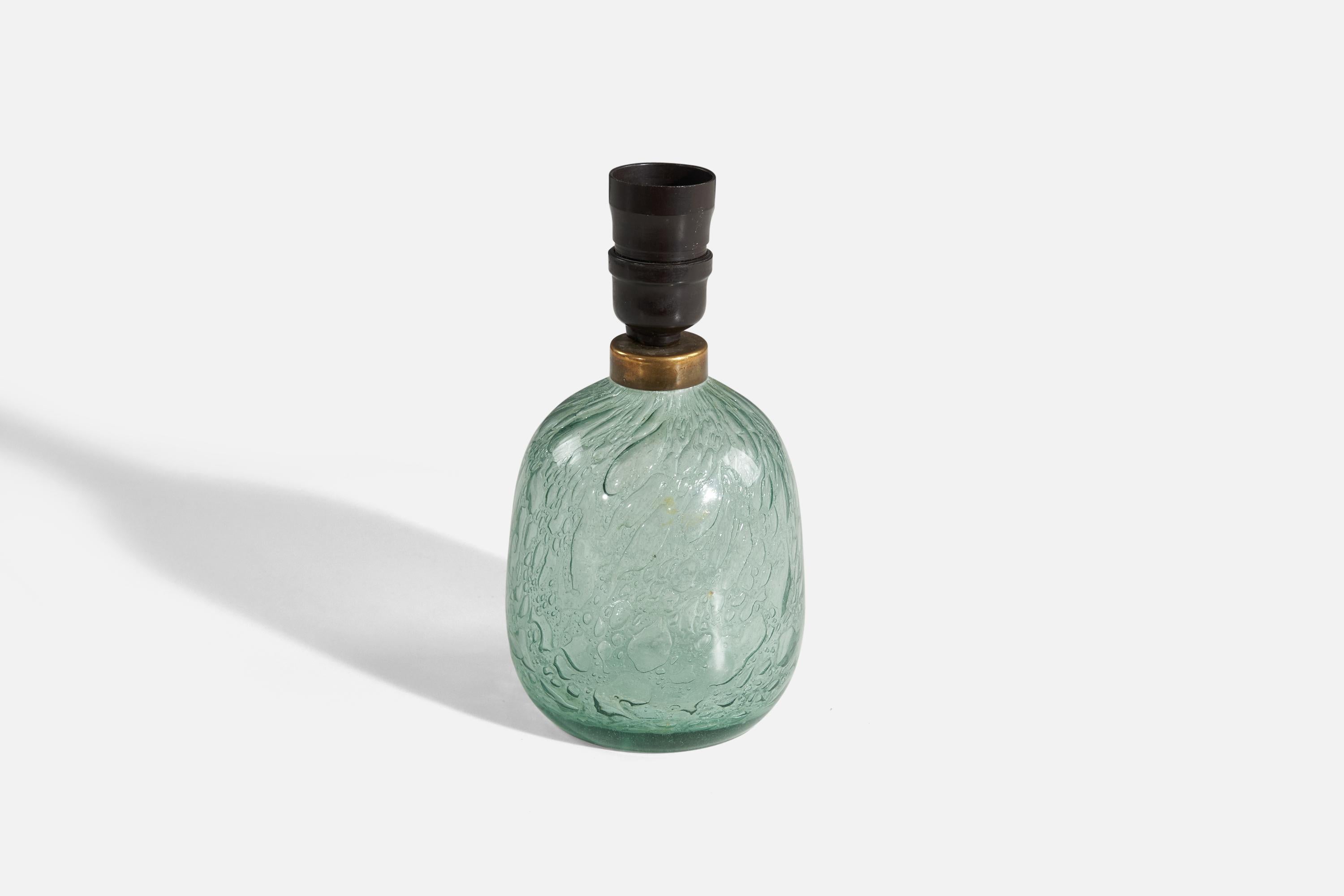 Swedish Skansen Glas, Table Lamp, Green-Colored Glass, Sweden, 1930s