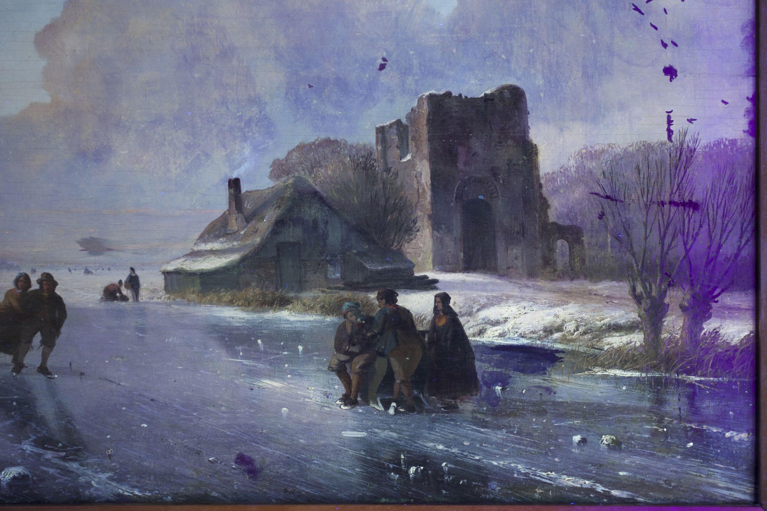 “Skaters on Frozen Waterway” Landscape Painting by Nicolaas Roosenboom 9