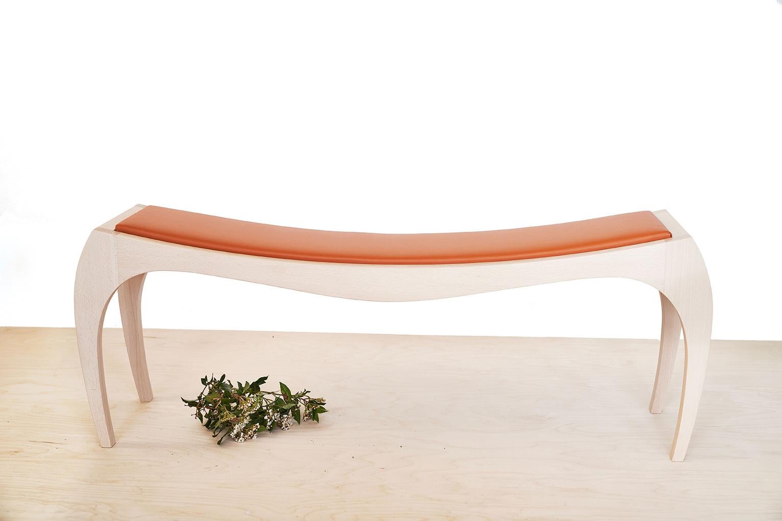 Skay Rumbo bench by Jean-Baptiste Van den Heede
Dimensions: L 118 x D 31 x H 42 cm
Materials: white beech, textile.
Also available: other textiles available.

The upholstered Rumbo version proposes a stool with quality fabrics to your liking.