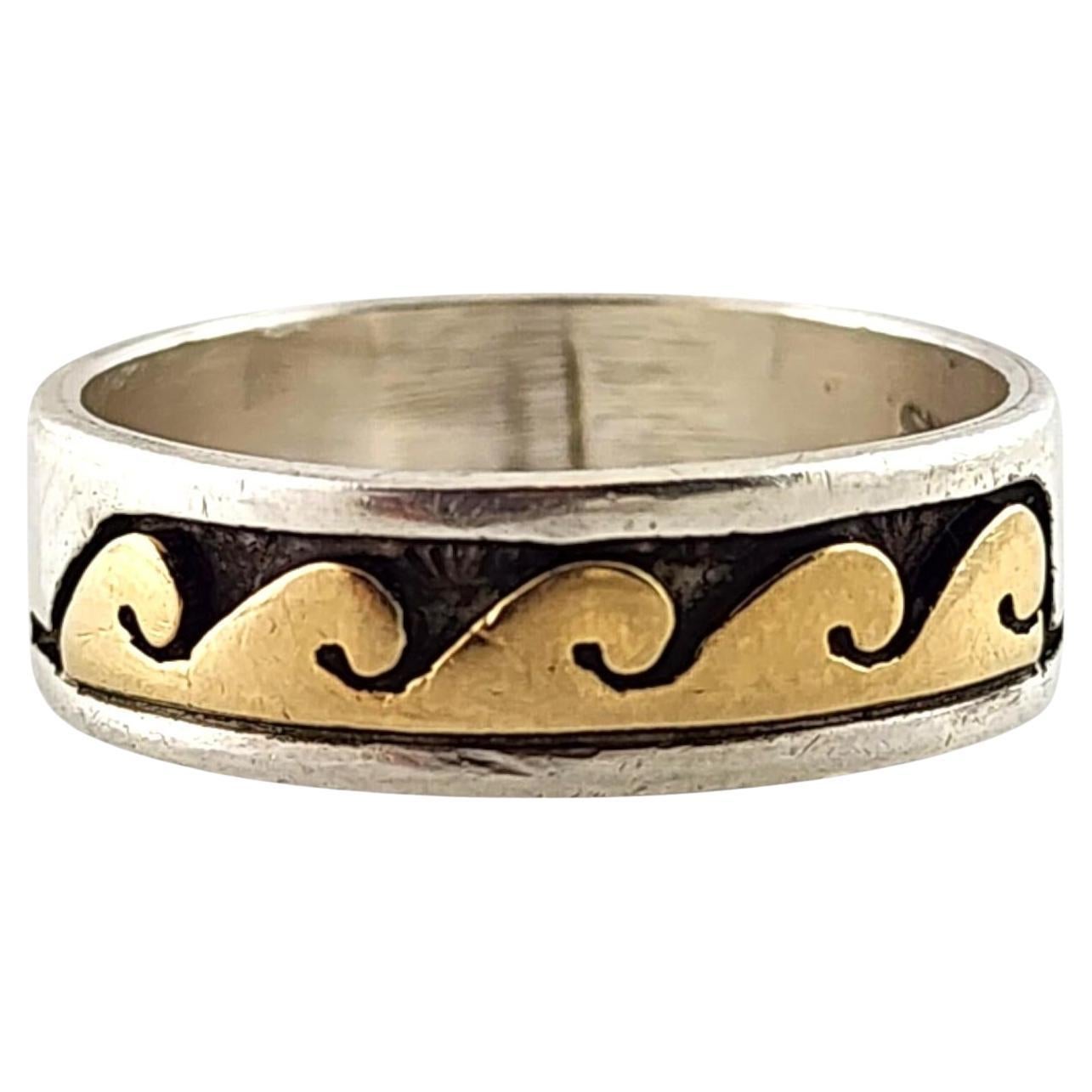 Skeets 14K Yellow Gold Sterling Silver Navajo Wave Band Ring Size 8.75 #20097