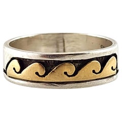Skeets 14K Yellow Gold Sterling Silver Navajo Wave Band Ring Size 8.75 #20097