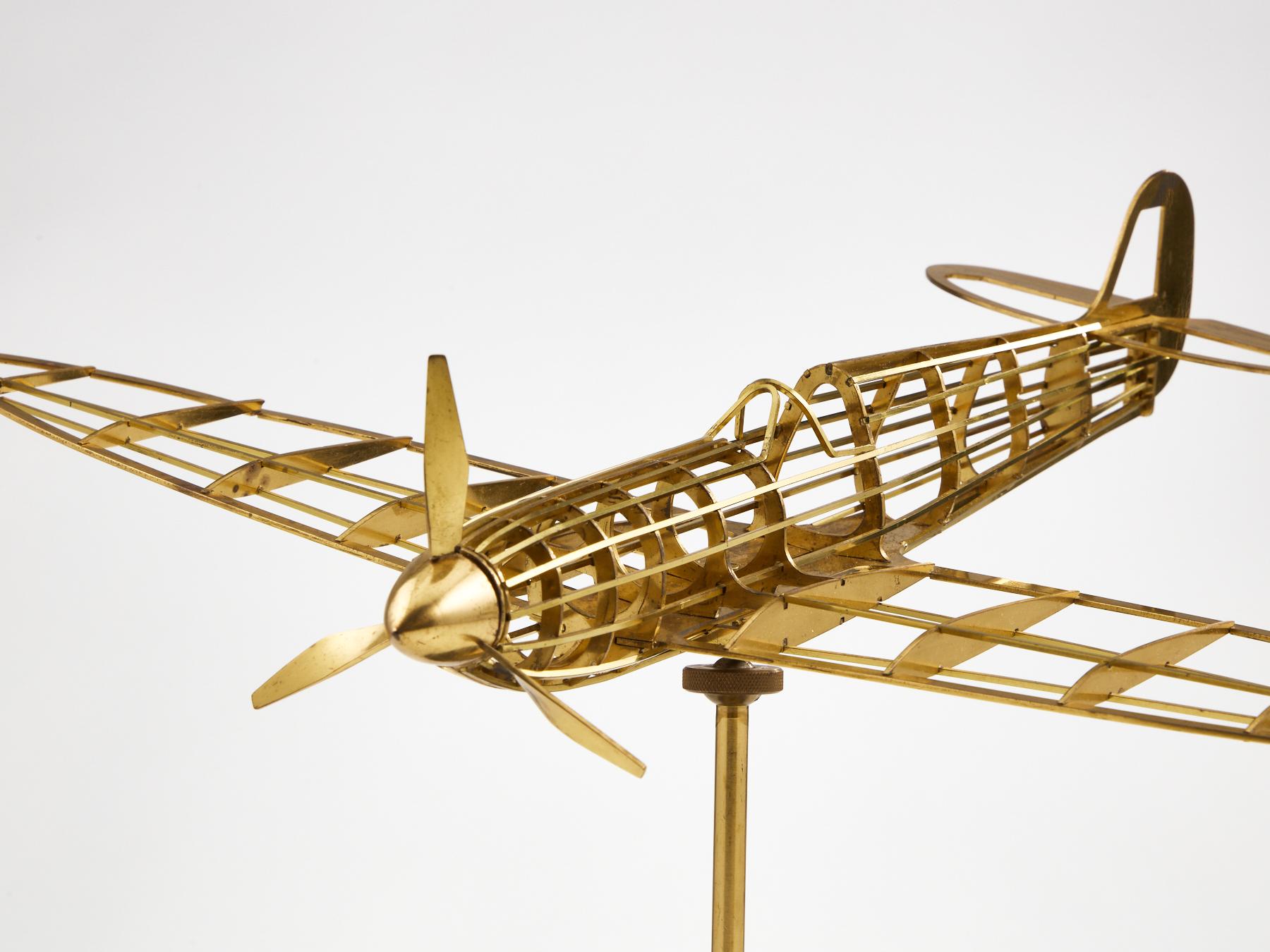 English Skeletal Brass Model Plane of a WW II Spitfire made circa 1950