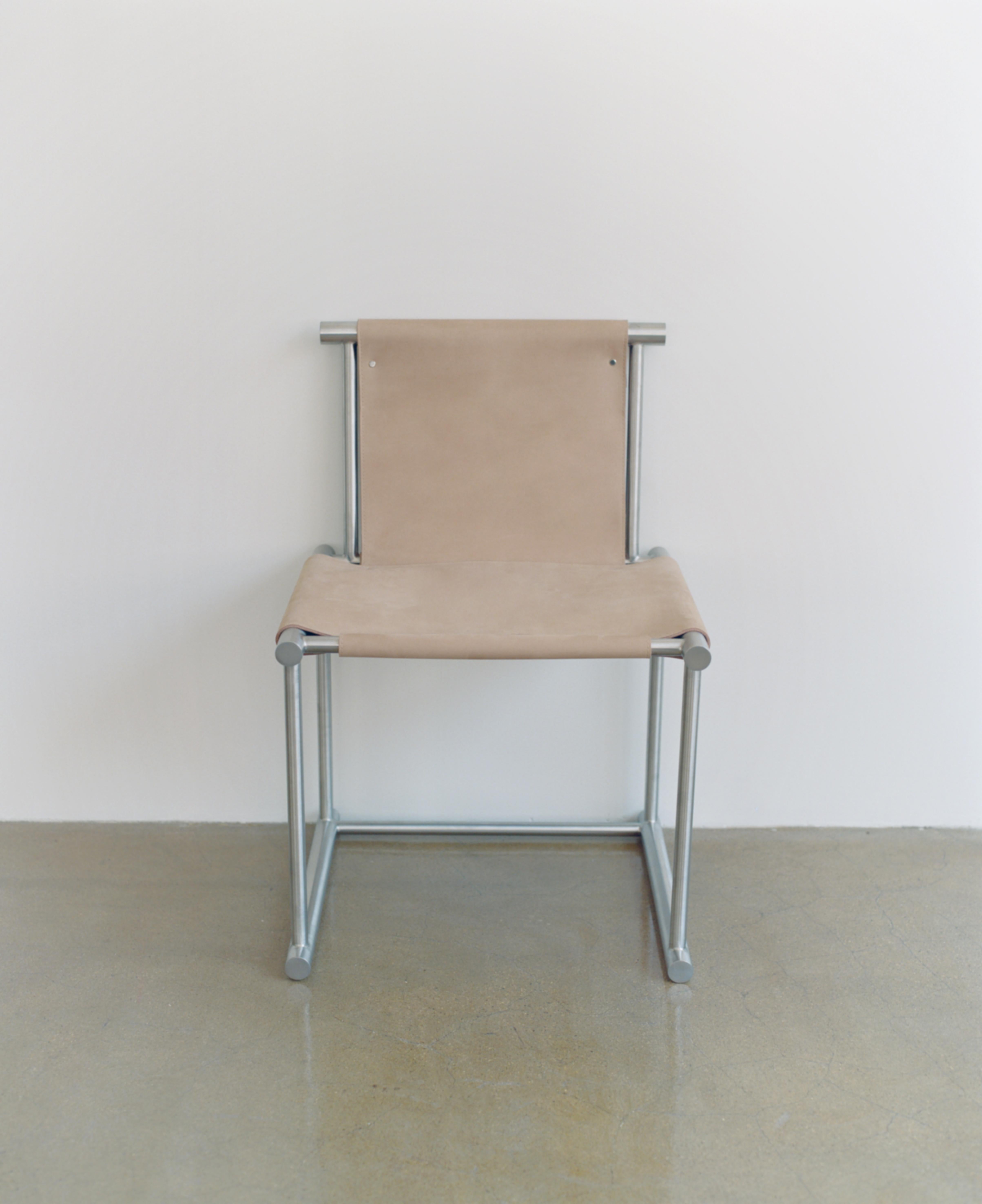 Modern Skeleton Chair, Hand Brushed Stainless Structured Frame with Nature Leather For Sale