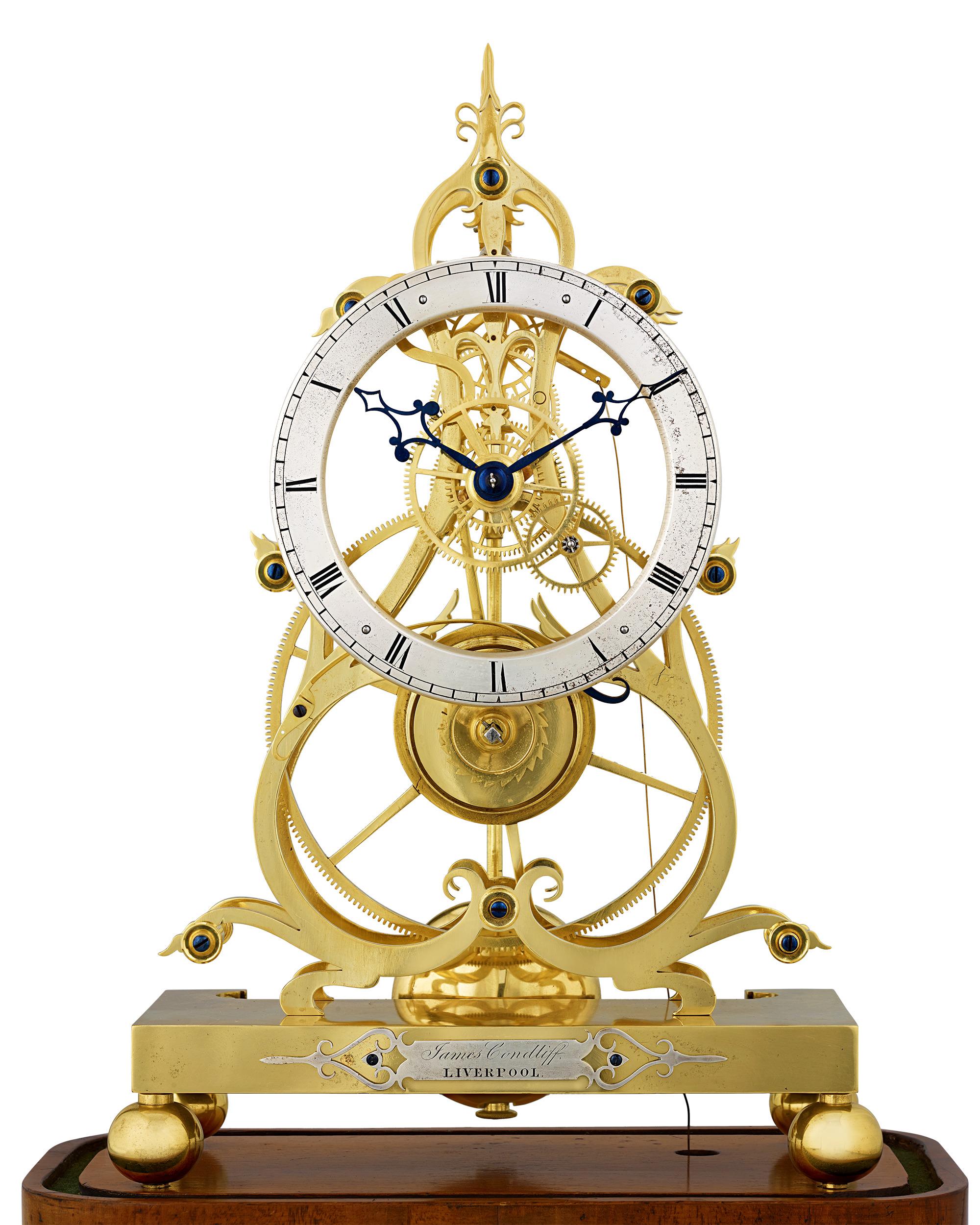 English Skeleton Clock By James Condliff For Sale