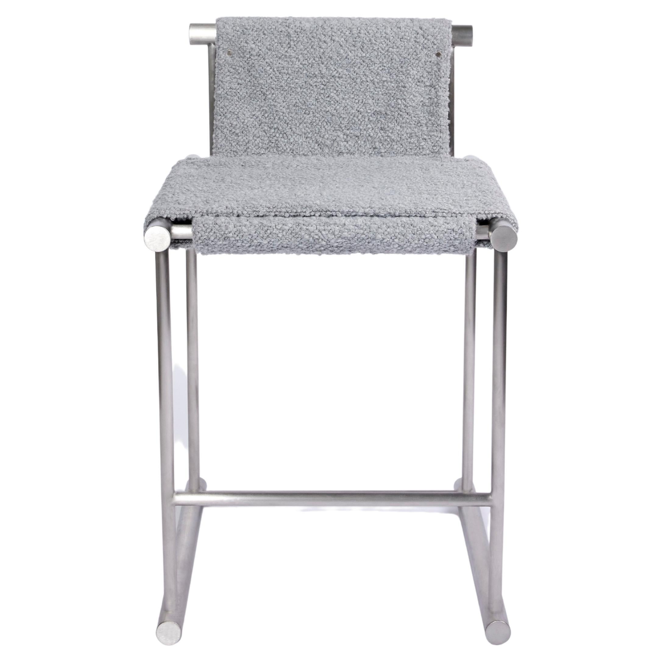 Skeleton, Counter Chair in Brushed Stainless with Boucle For Sale