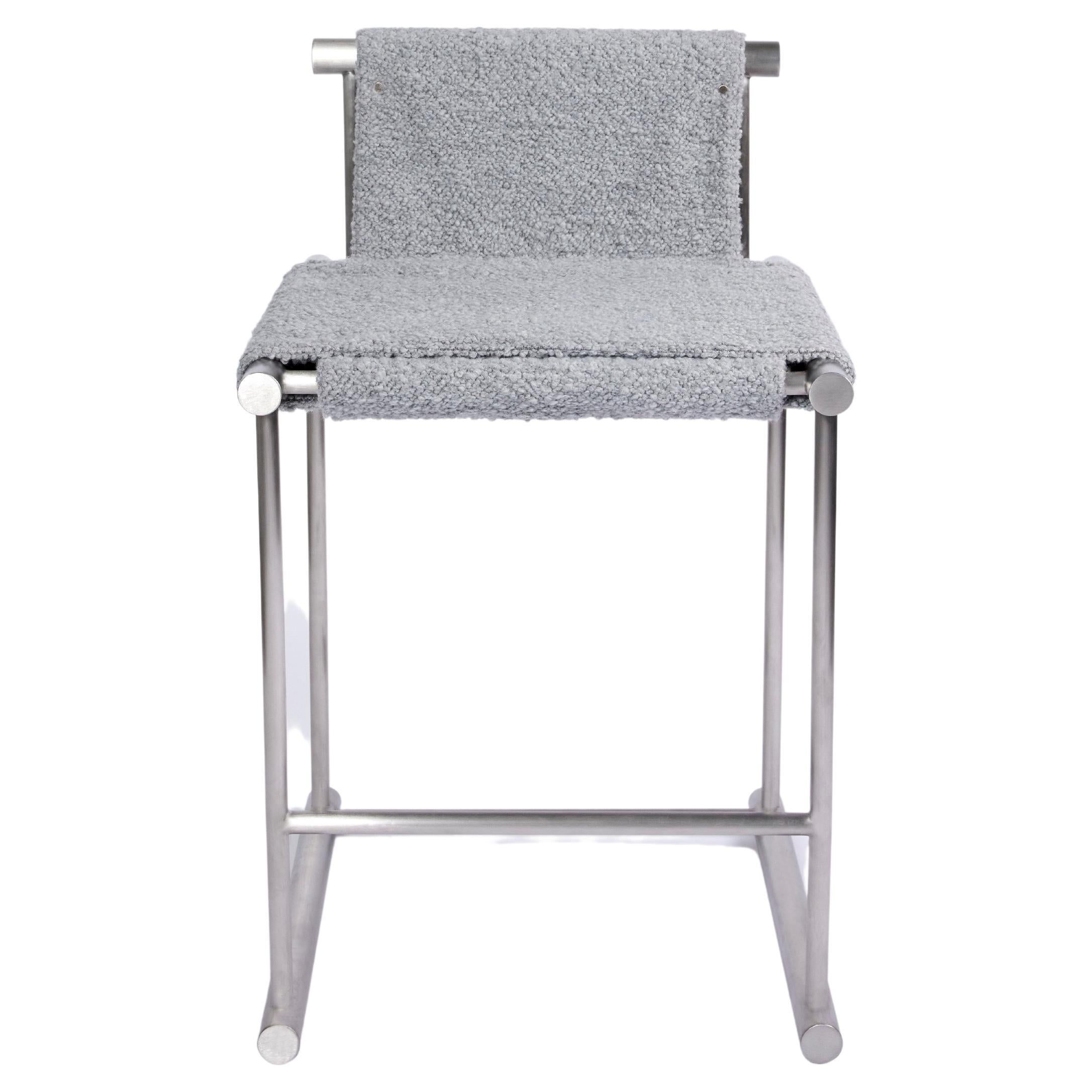 Skeleton, Counter Chair in Brushed Stainless with Boucle