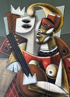 Le Musicien et Sohn Chien Der Musiker und sein Hund Mixed Media auf Leinwand, auf Lager