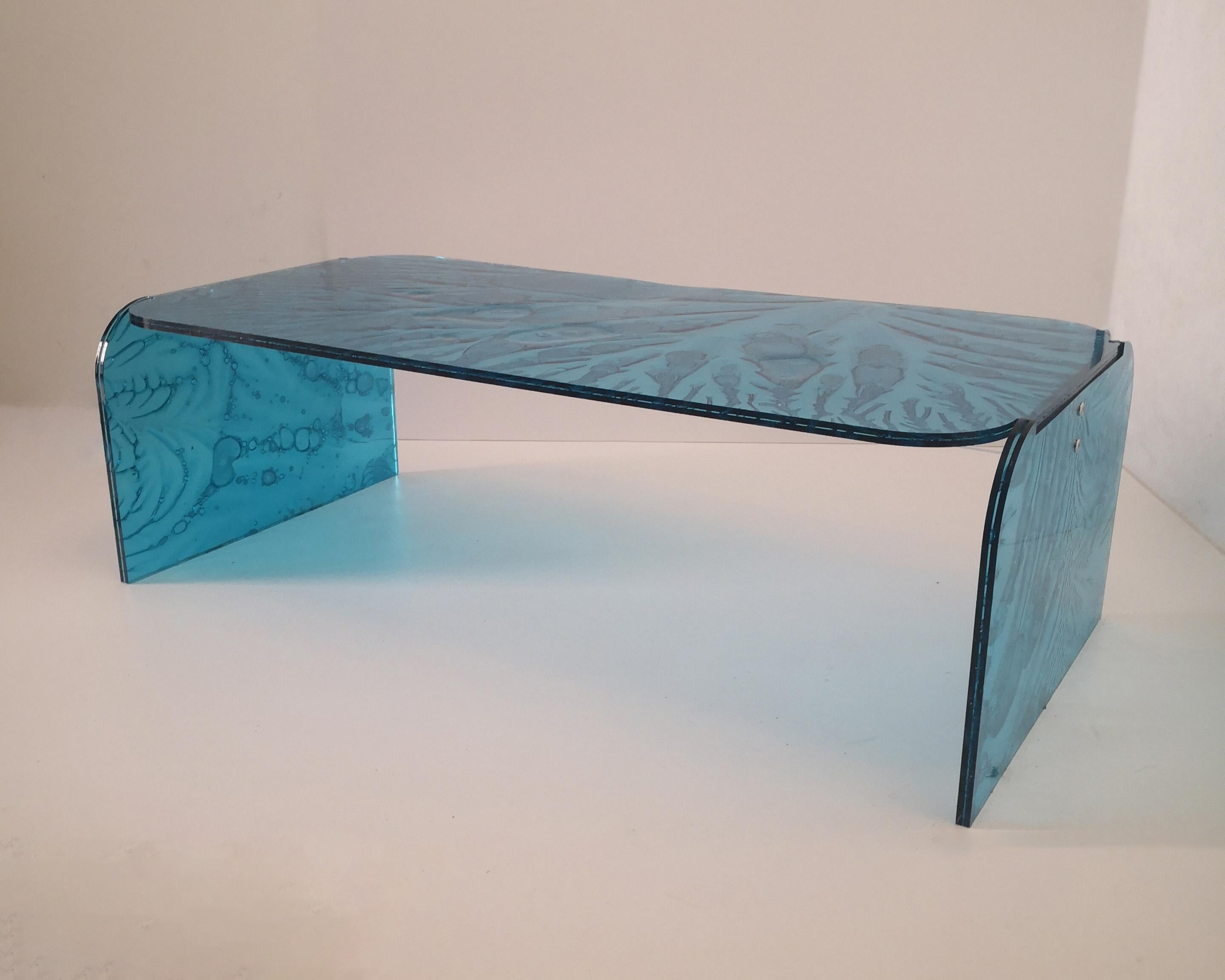 Italian Sketch Coffee Table Made in Acrylic Aquamarine Design Roberto Giacomucci in 2023 For Sale
