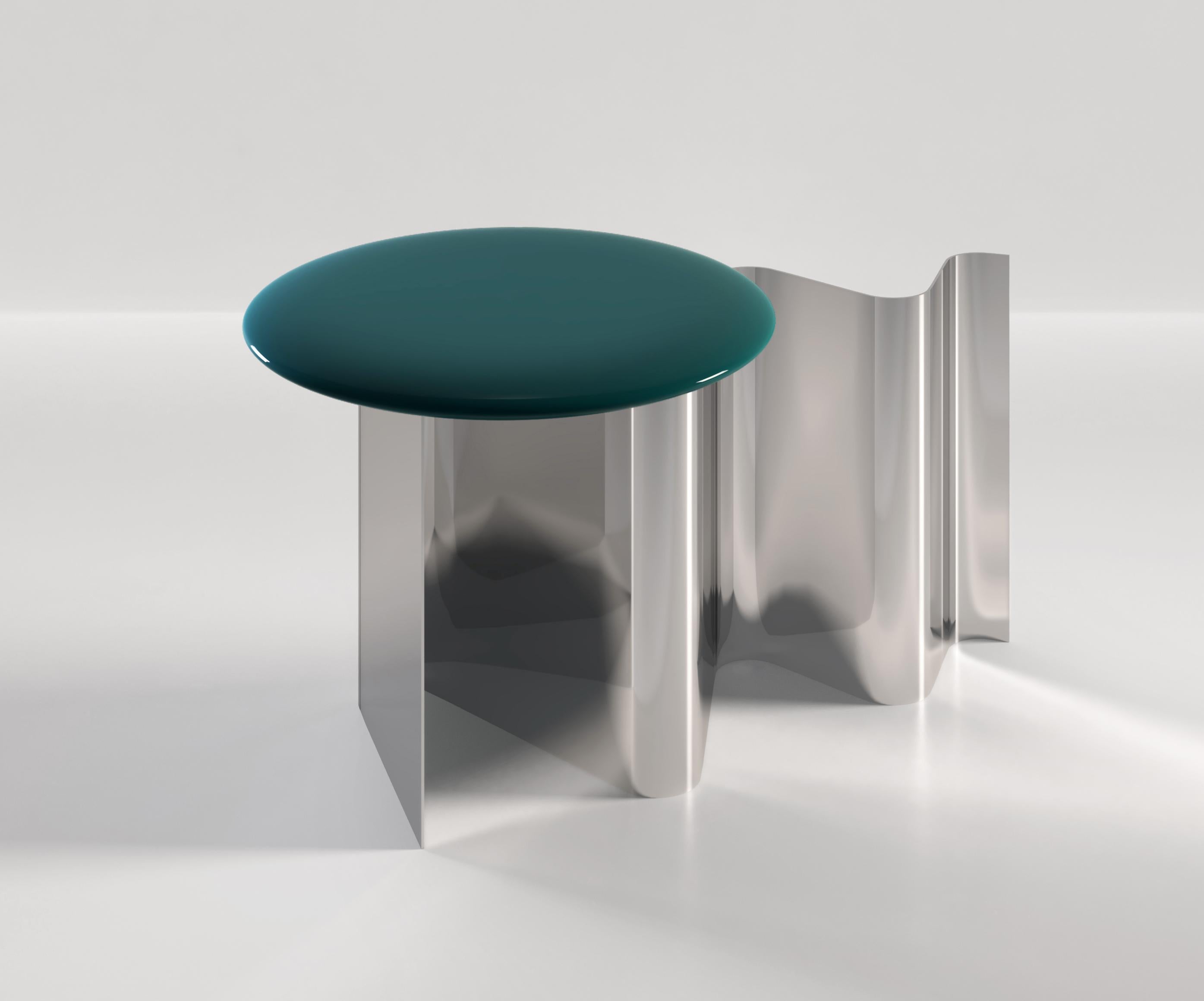 Modern Sketch Contemporary Side Table in Metal and Lacquered Top For Sale
