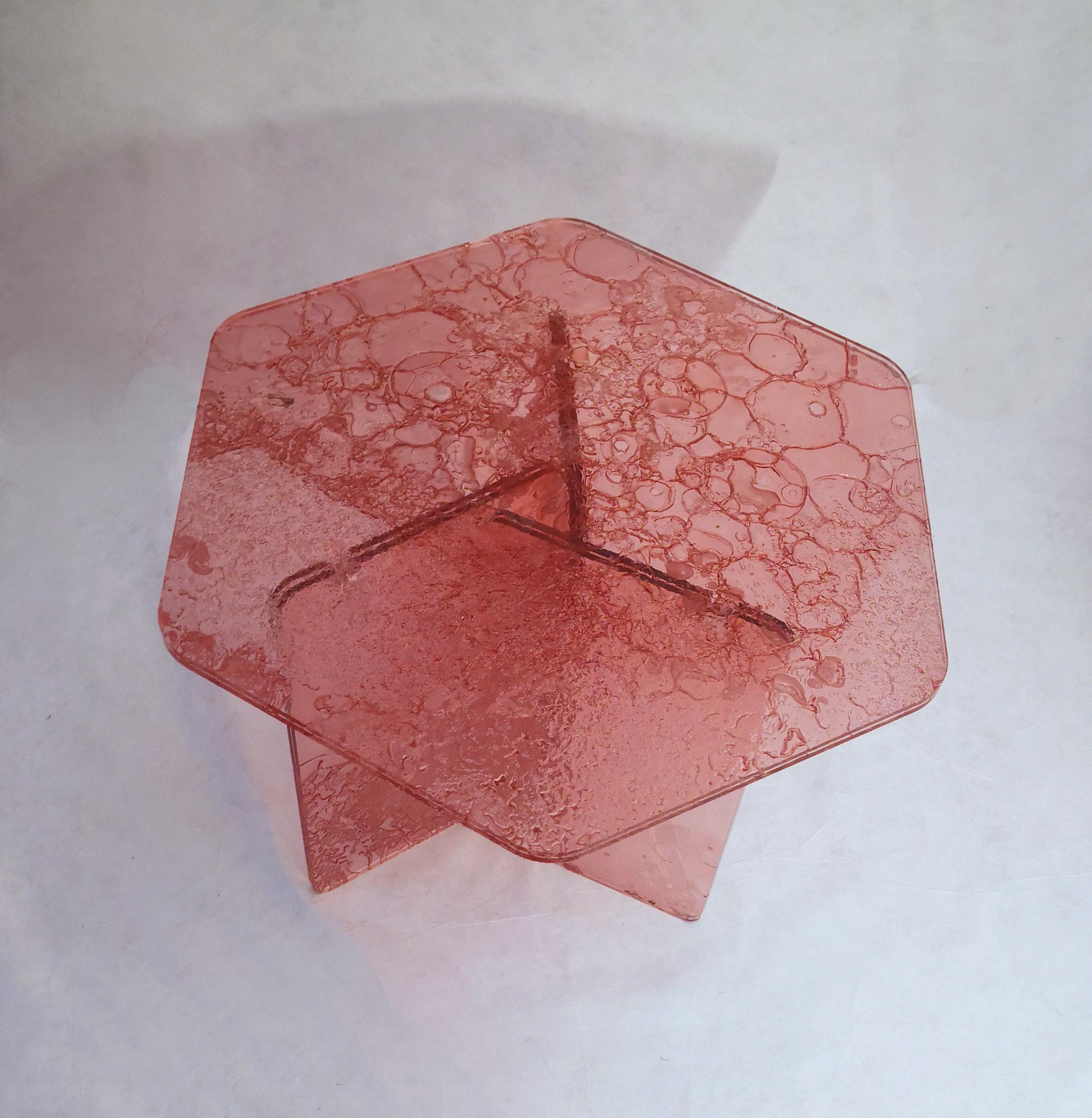 Machine-Made Sketch Hexagon Sidetable Made of Pink Acrylic Des, Roberto Giacomucci in 2020 For Sale