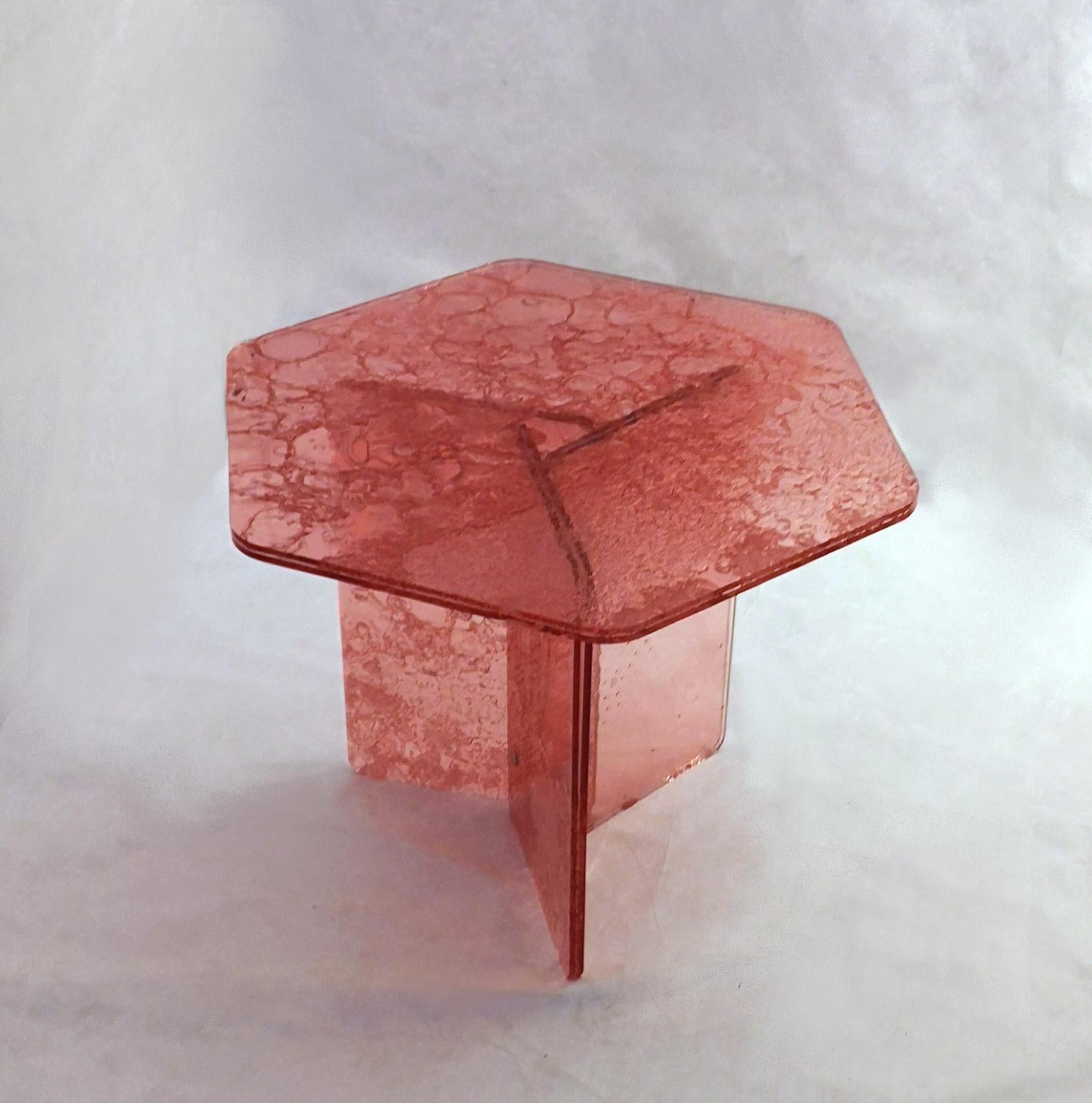 Contemporary Sketch Hexagon Sidetable Made of Pink Acrylic Des, Roberto Giacomucci in 2020 For Sale
