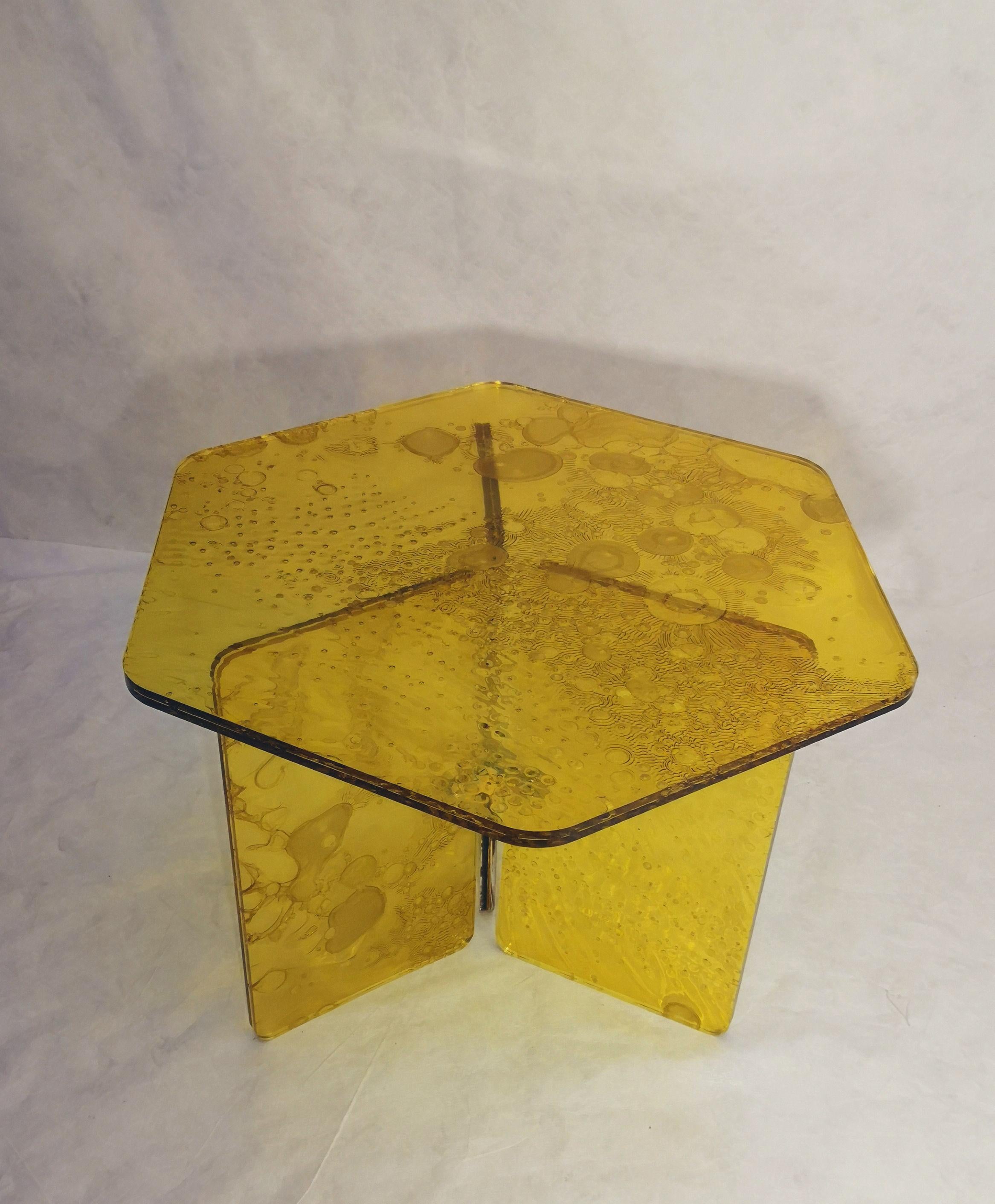 Italian Sketch Hexagon Sidetable Made of Yellow Acrylic Des. Roberto Giacomucci in 2020