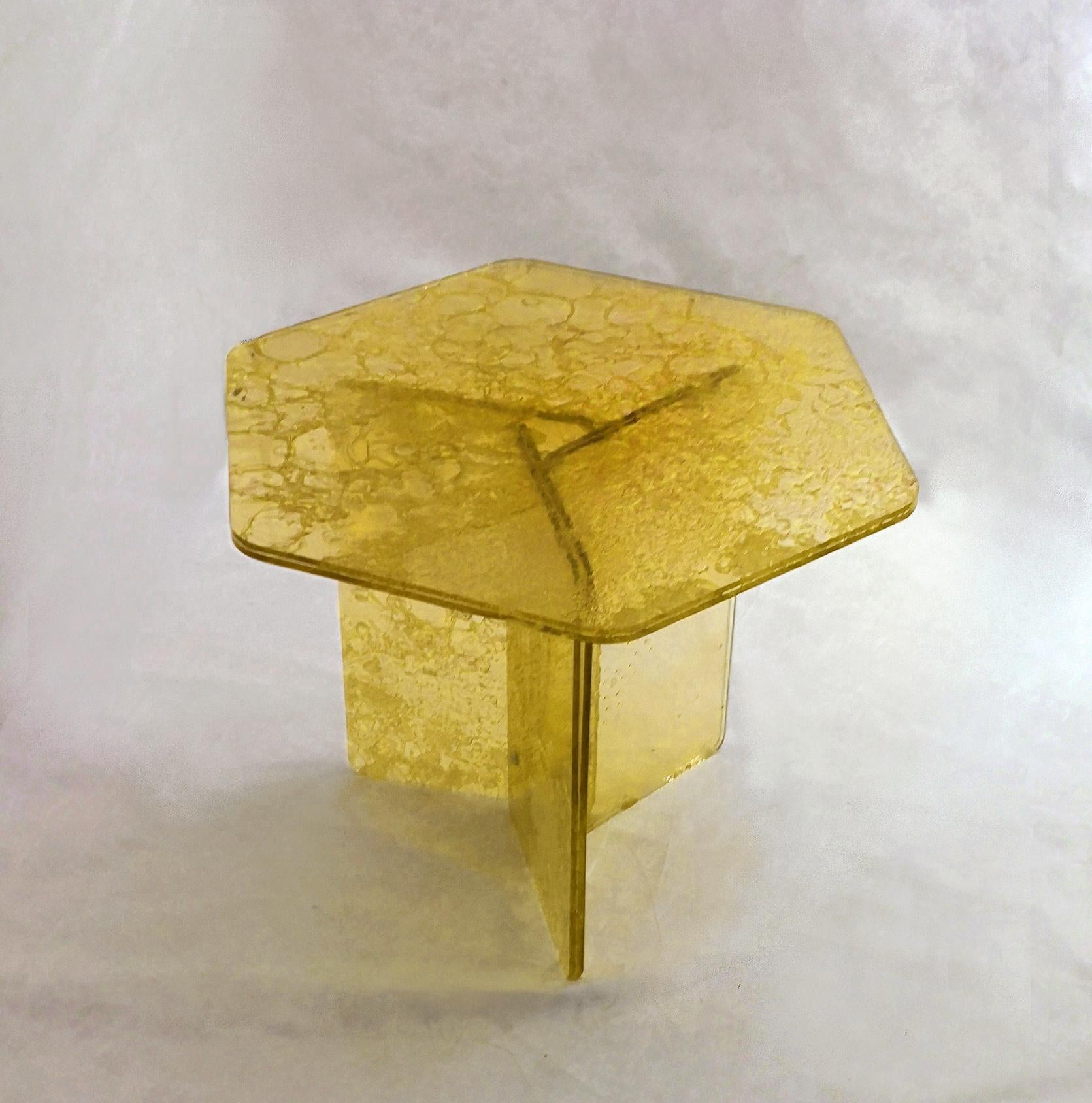 Italian Sketch Hexagon Sidetable Made of Yellow Acrylic Des, Roberto Giacomucci in 2020 For Sale