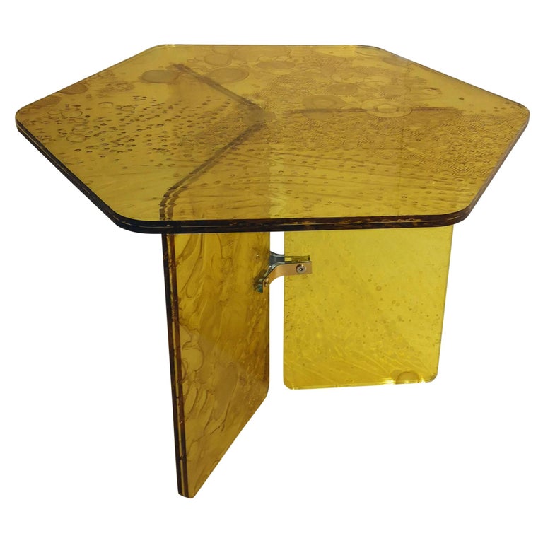 kampioen Clancy Macadam Sketch Hexagon Sidetable Made of Yellow Acrylic Des. Roberto Giacomucci in  2020 For Sale at 1stDibs